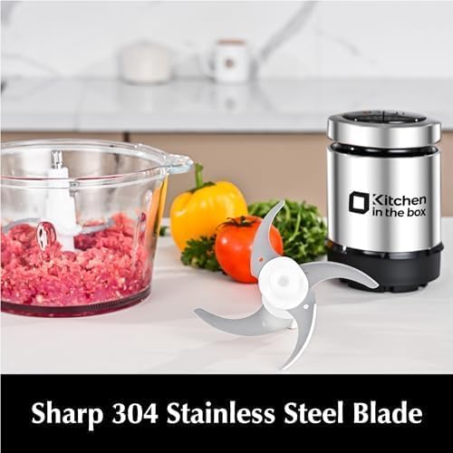 Kitchen in the box Food Processor, Electric Meat Grinder & Food Chopper with 400W Powerful Veggie Chopper-2 Bowls(8 Cup+8 Cup) & 2 Bi-Level Blades for Meat/Fish/Vegetable/Baby Food(Black Button)