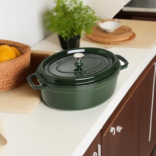 STAUB Cast Iron Roaster/Cocotte, Oval 31 cm, 5.5 L, Basil/Green