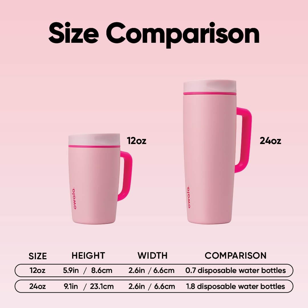 Owala SmoothSip Slider Stainless Steel Insulated Travel Mug with handle, 100% Leak Proof, For Hot and Cold Drinks, Travel Friendly with Sliding Lock Lid, 24 oz, BPA Free, Leak Proof, Pucker Up