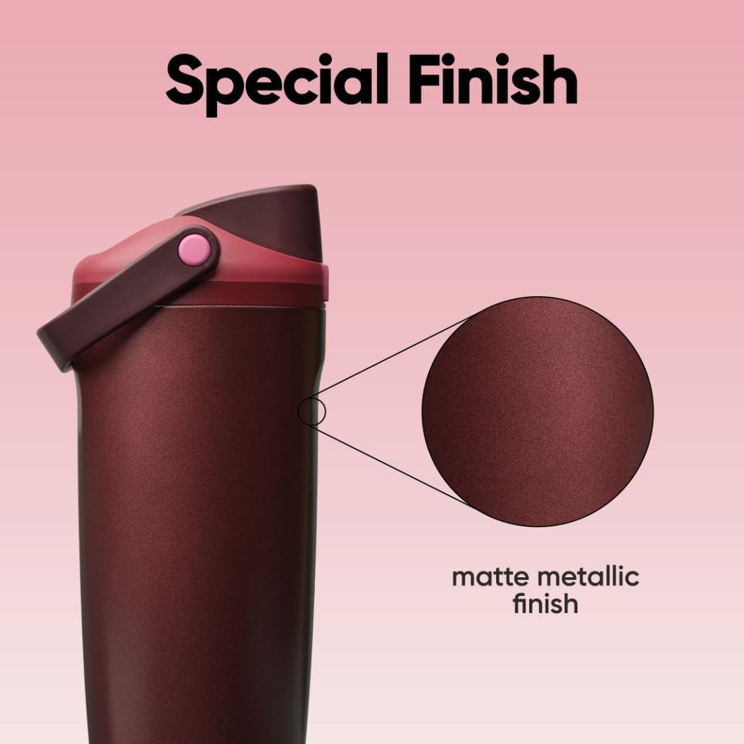 Owala FreeSip Sway Insulated Stainless Steel Water Bottle with Two-Way Spout, Built-In Straw and Bucket Handle, Made for Travel, School, and Sports, 30oz, BPA Free, Leak Proof, Black Cherry