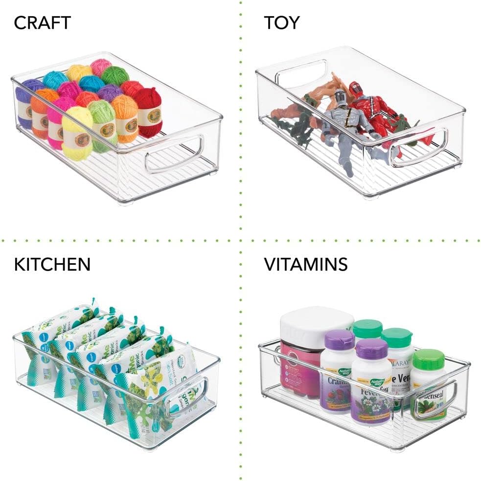 mDesign Small Plastic Baby Nursery and Food Organizer -Storage Holder Bin with Handles for Closet, Cupboard, Cabinet, Drawers, Shelves - Holds Canned Food, Bottles, Formula - Ligne Collection, Clear