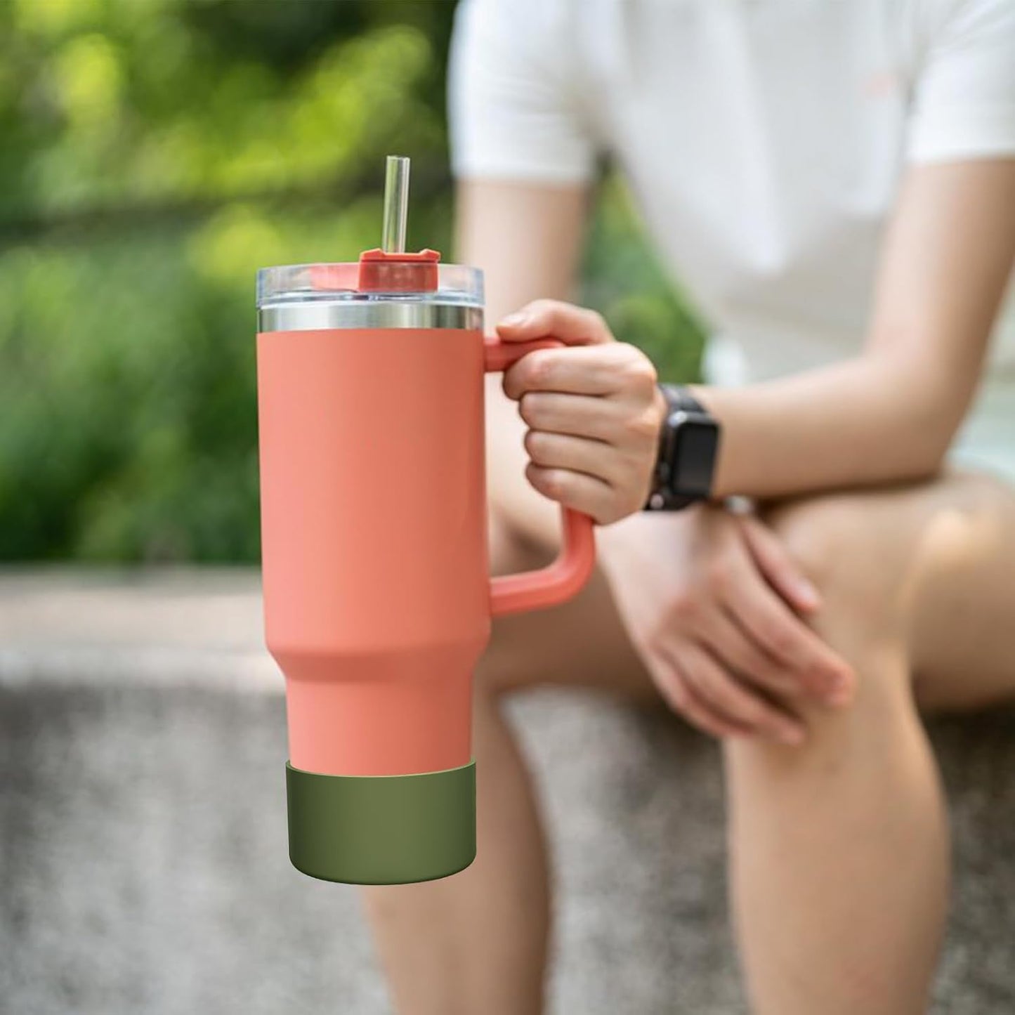 Upgrade 2PCS Protective Silicone Boot Bumper for Stanley Quencher Adventure 40oz 30oz IceFlow 20oz 30oz Tumbler, Water Bottle Bottom Sleeve Cover Accessories for Stanley Mug Cup(Army Green)