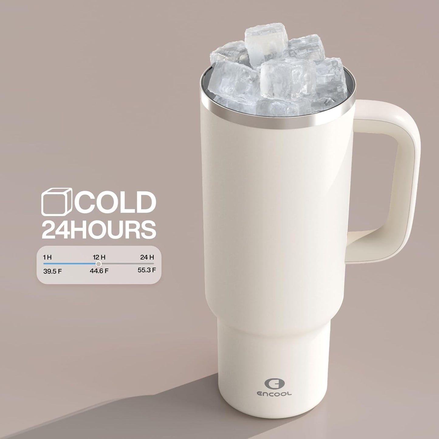 40 oz Tumbler with Handle and Straw: Stainless Steel Insulated Tumbler Keeps Cold for 24 Hours, Leakproof Travel Cup Fits in Cup Holder and BPA-Free, Cream Moon