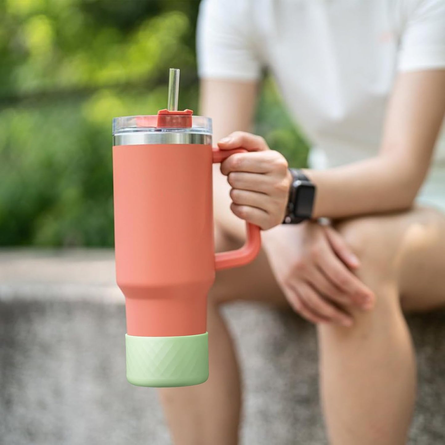 Upgrade 2PCS Protective Silicone Boot Bumper for Stanley Quencher Adventure 40oz 30oz IceFlow 20oz 30oz Tumbler, Water Bottle Bottom Sleeve Cover Accessories for Stanley Mug Cup(Light Green)