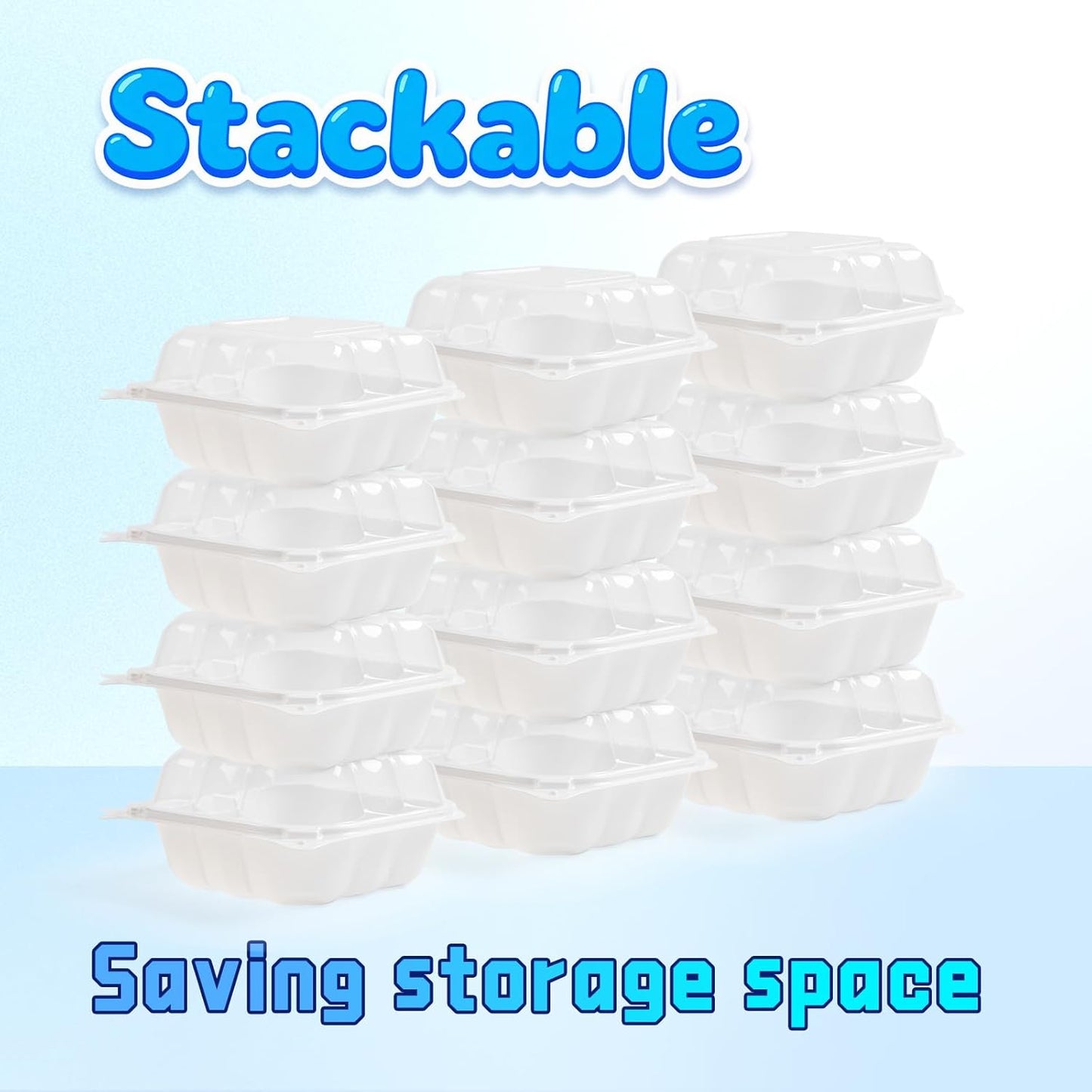 YANGRUI Food Containers 6" 17 oz 55 Pack - Reusable Crystal View Fog Resistant Lid BPA Free Pure PP Plastic Burger Box | Shrink Sealed Hygienic Freezer & Microwave Safe | White Sushi Takeout Container