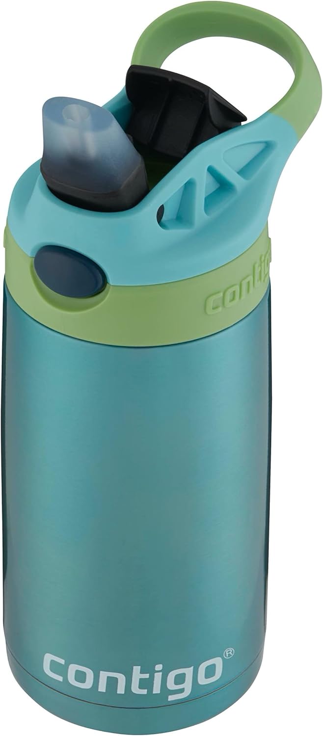 Contigo Kids Stainless Steel Water Bottle with Redesigned AUTOSPOUT Straw, 13oz, Green and Blue, Easy Clean, BPA Free