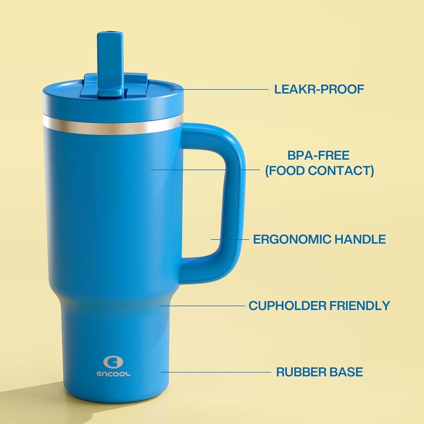 32 oz Tumbler with Handle and Straw: Stainless Steel Insulated Tumbler Keeps Cold for 24 Hours, Leakproof Travel Cup Fits in Cup Holder and BPA-Free,Celtic Blue