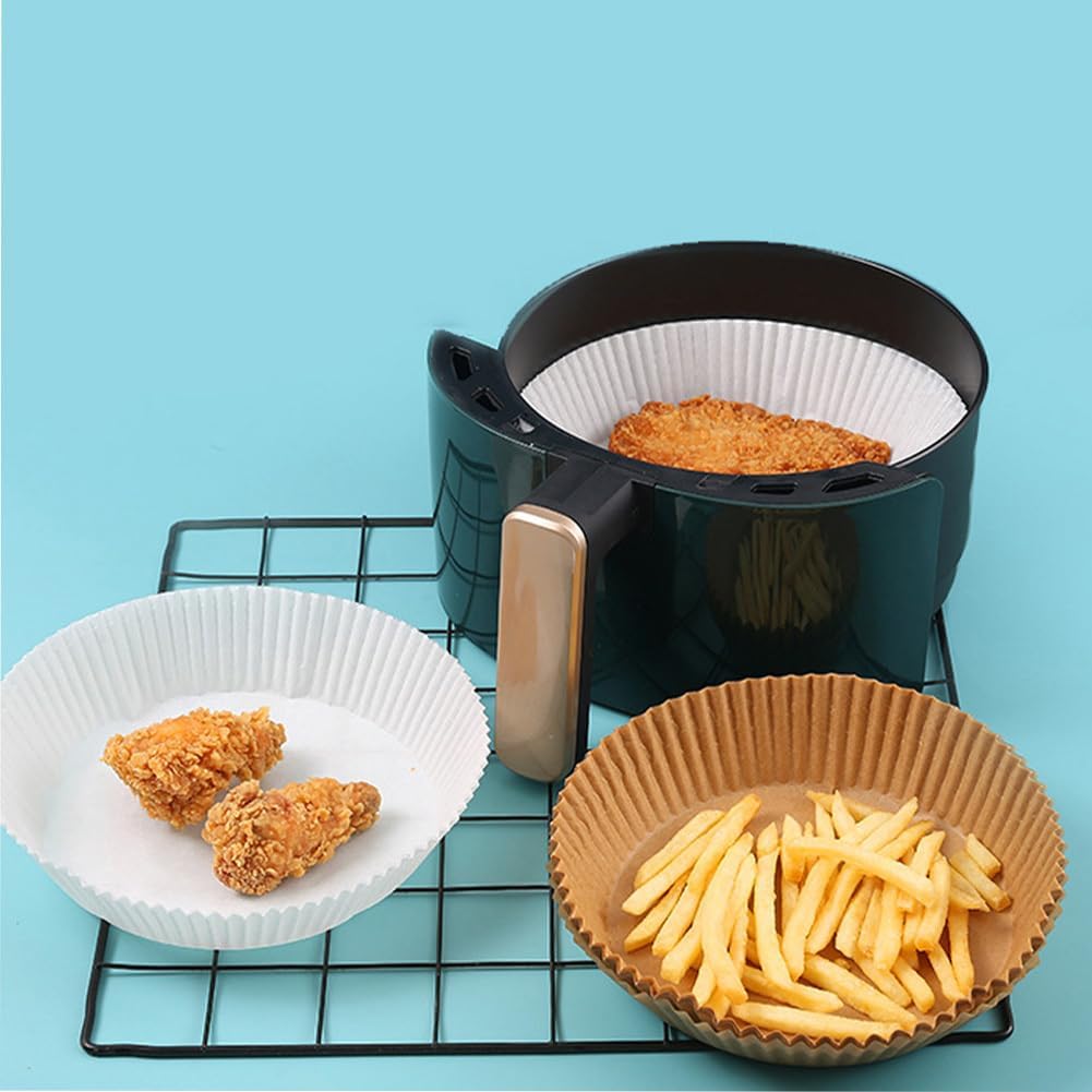9 Inch Round Air Fryer Paper Liners: 50 pcs Disposable Parchment Sheets, Non-Stick Oil Proof Food Grade Liners for Baking, Roasting