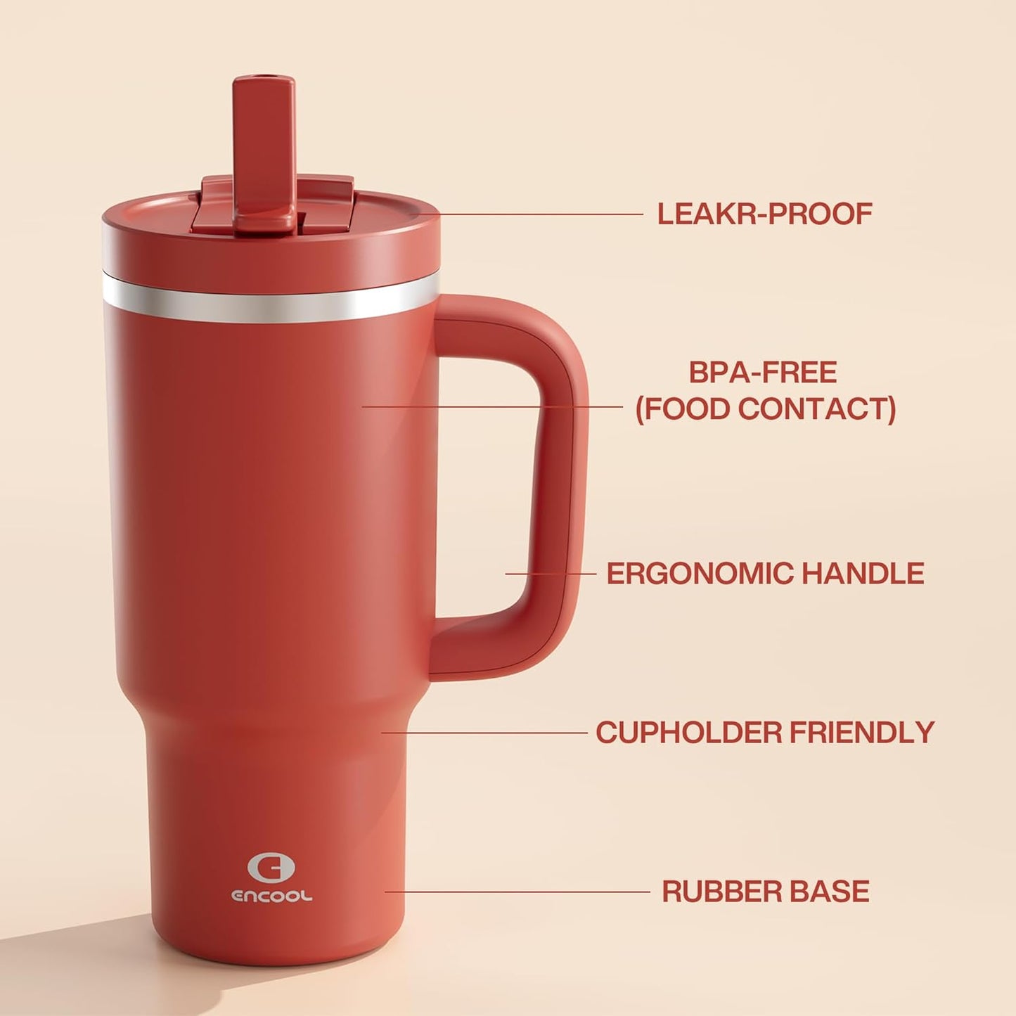 32 oz Tumbler with Handle and Straw: Stainless Steel Insulated Tumbler Keeps Cold for 24 Hours, Leakproof Travel Cup Fits in Cup Holder and BPA-Free,Medium Carmine