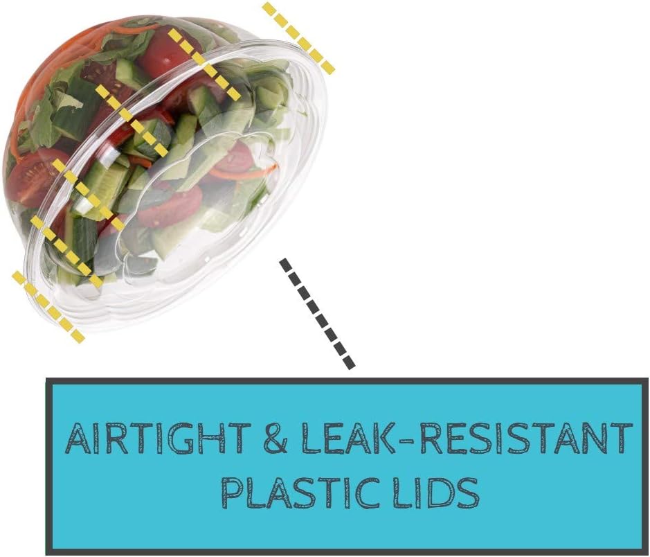 Smygoods Disposable Plastic Salad Bowls with Airtight Lids Ideal for Meal Prep, Takeout, Catering, Parties, Picnics, and Food Storage, Stackable, Leak-Proof