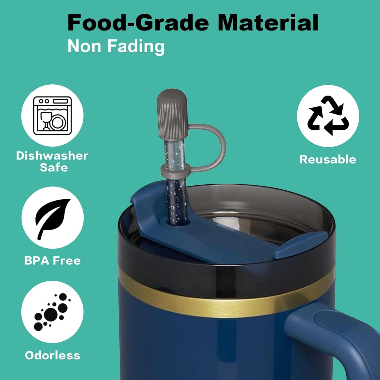 6 PCS Replacement Straws with Cover Spill Toppers for Stanley Cup 40 oz 30 oz Tumbler, Reusable Drinking Straws with Cover Cap and Cleaning Brush for Stanley Cup Accessorie, BPA Free, Dishwasher Safe