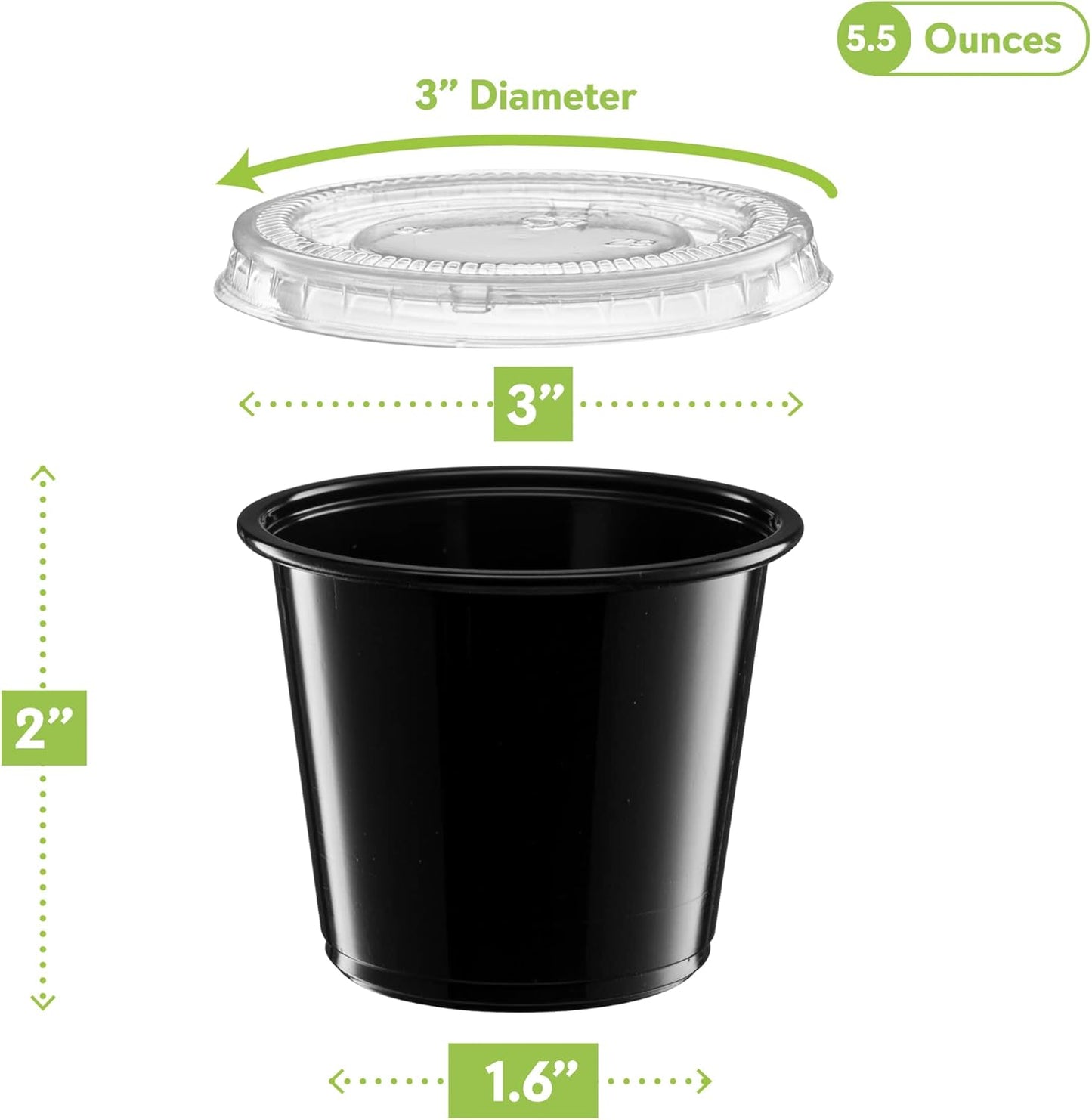 (5 oz - 100 Sets) Black Diposable Plastic Portion Cups With Lids, Small Mini Containers For Portion Controll, Jello Shots, Meal Prep, Sauce Cups, Slime, Condiments, Medicine, Disposable Souffle Cups