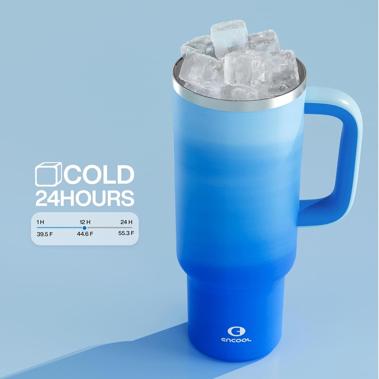 40 oz Tumbler with Handle and Straw: Stainless Steel Insulated Tumbler Keeps Cold for 24 Hours, Leakproof Travel Cup Fits in Cup Holder and BPA-Free, Sea