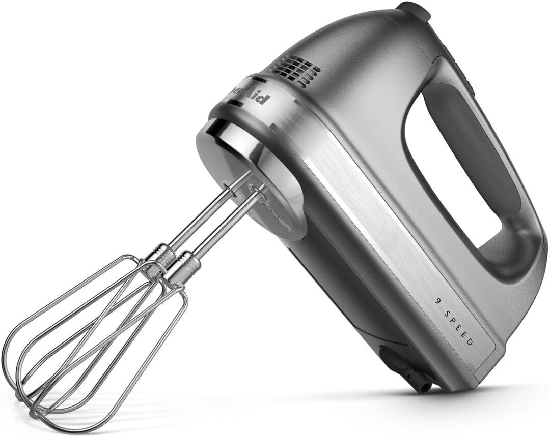KitchenAid 9-Speed Digital Hand Mixer with Turbo Beater II Accessories and Pro Whisk - Contour Silver