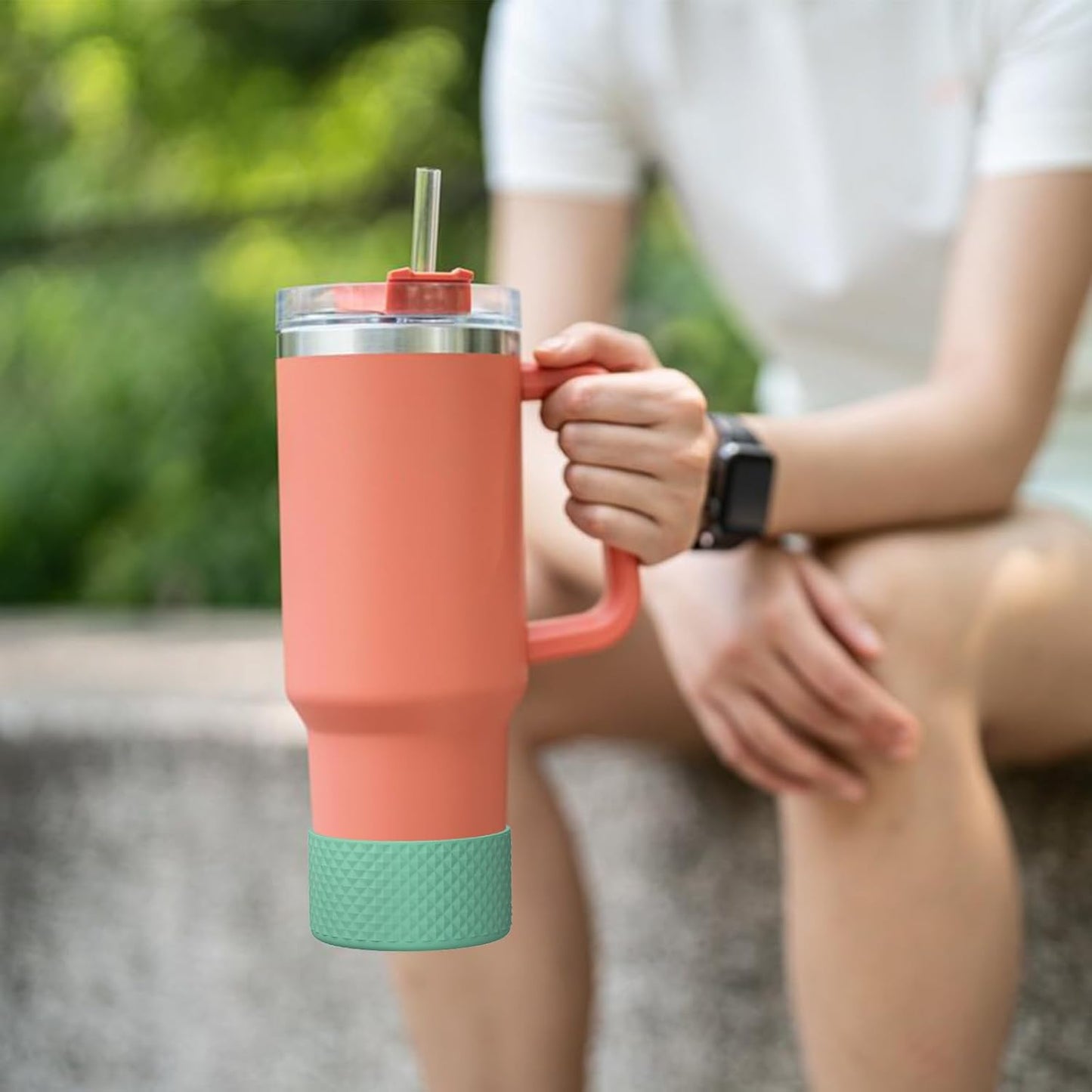 Upgrade 2PCS Protective Silicone Boot Bumper for Stanley Quencher Adventure 40oz 30oz 20oz Tumbler, Water Bottle Bottom Sleeve Cover Accessories for Stanley Mug Cup(Gray Green)