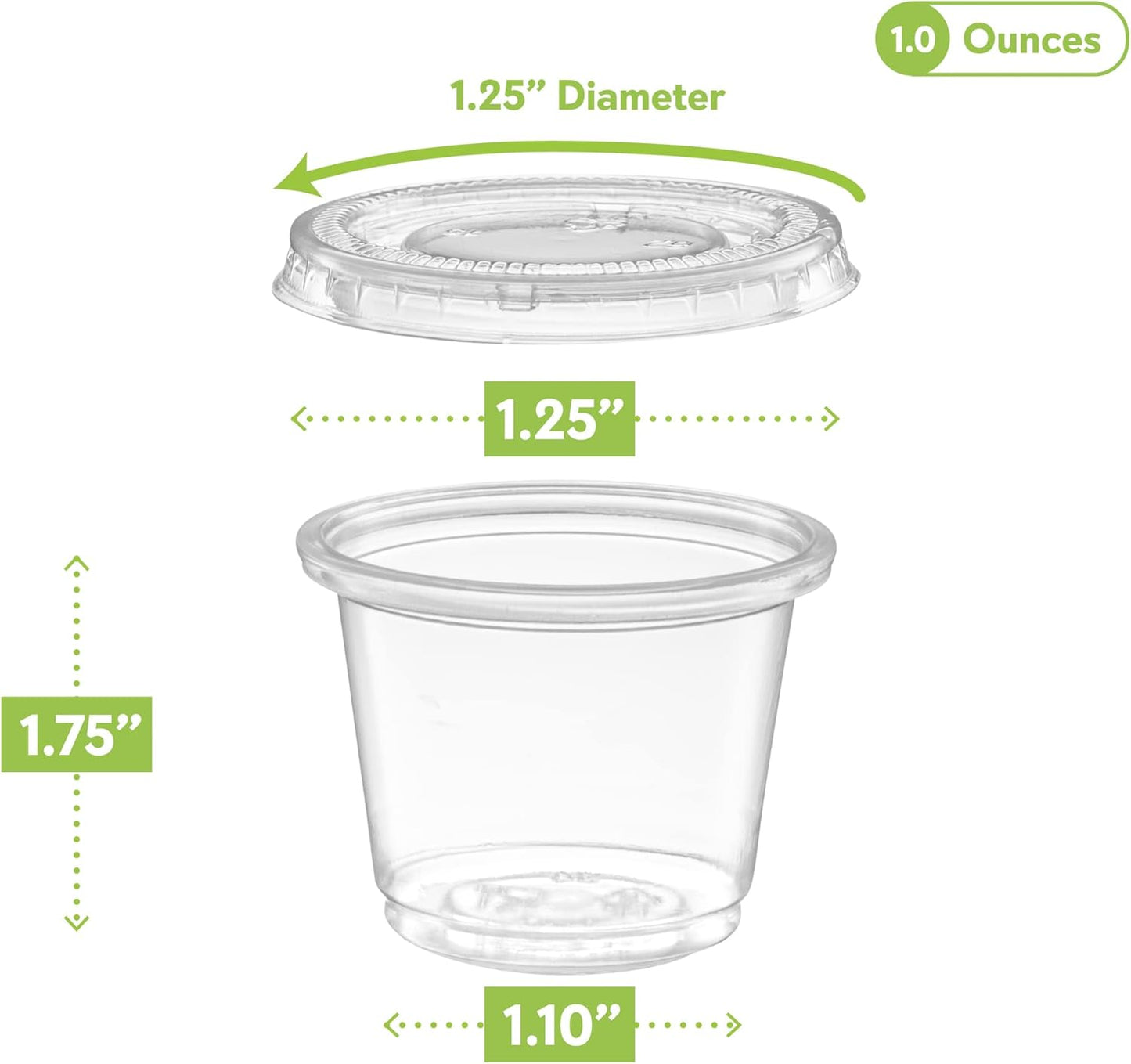 (1 oz - 100 Sets) Clear Diposable Plastic Portion Cups With Lids, Small Mini Containers For Portion Controll, Jello Shots, Meal Prep, Sauce Cups, Slime, Condiments,