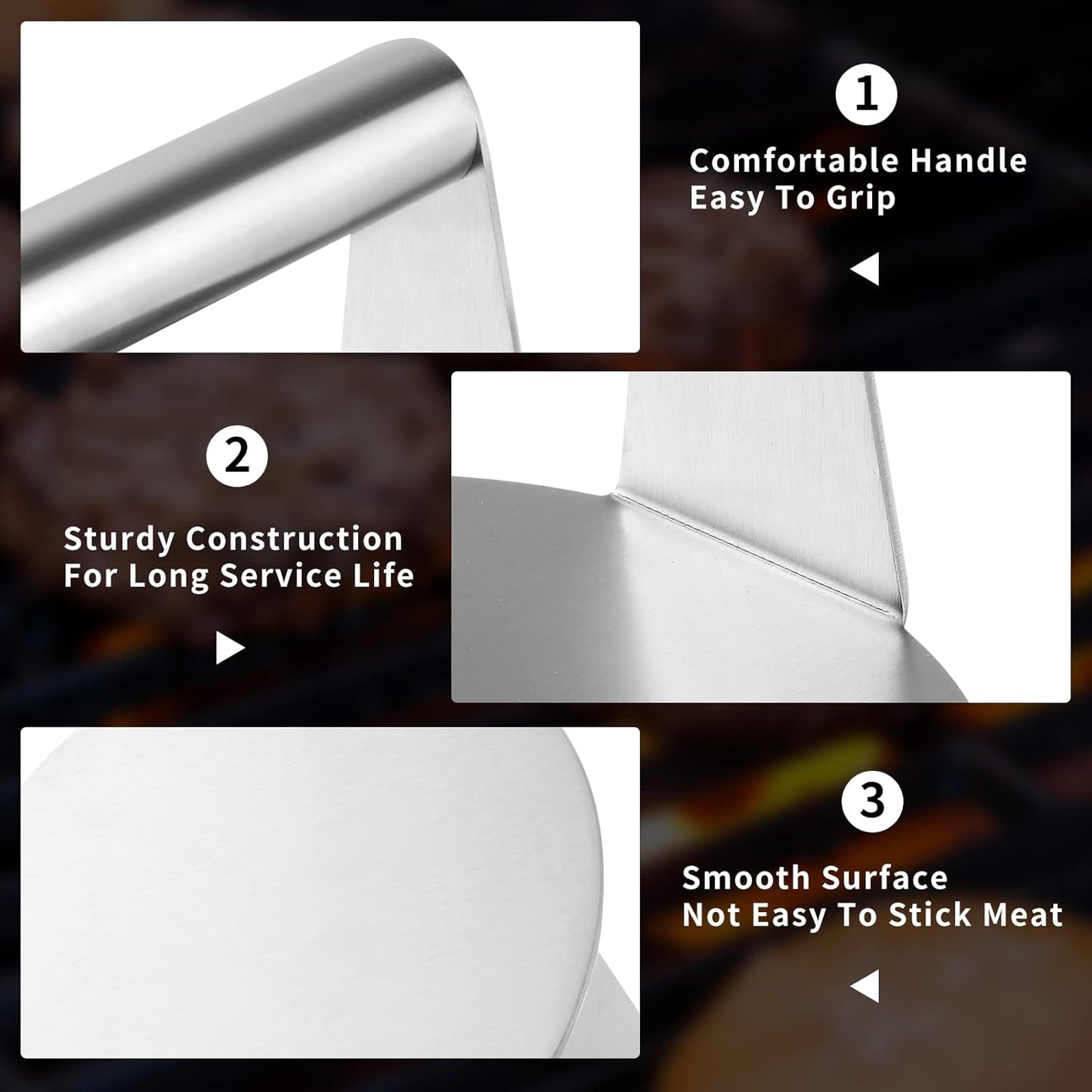 ALLTOP Smash Burger Press -Grill Essential,Stainless Steel Non-Stick Smasher Hamburger Press -Patty Maker for Flat Top Griddle,Grill,BBQ - Round Kitchen Tool (5.5 Inch)