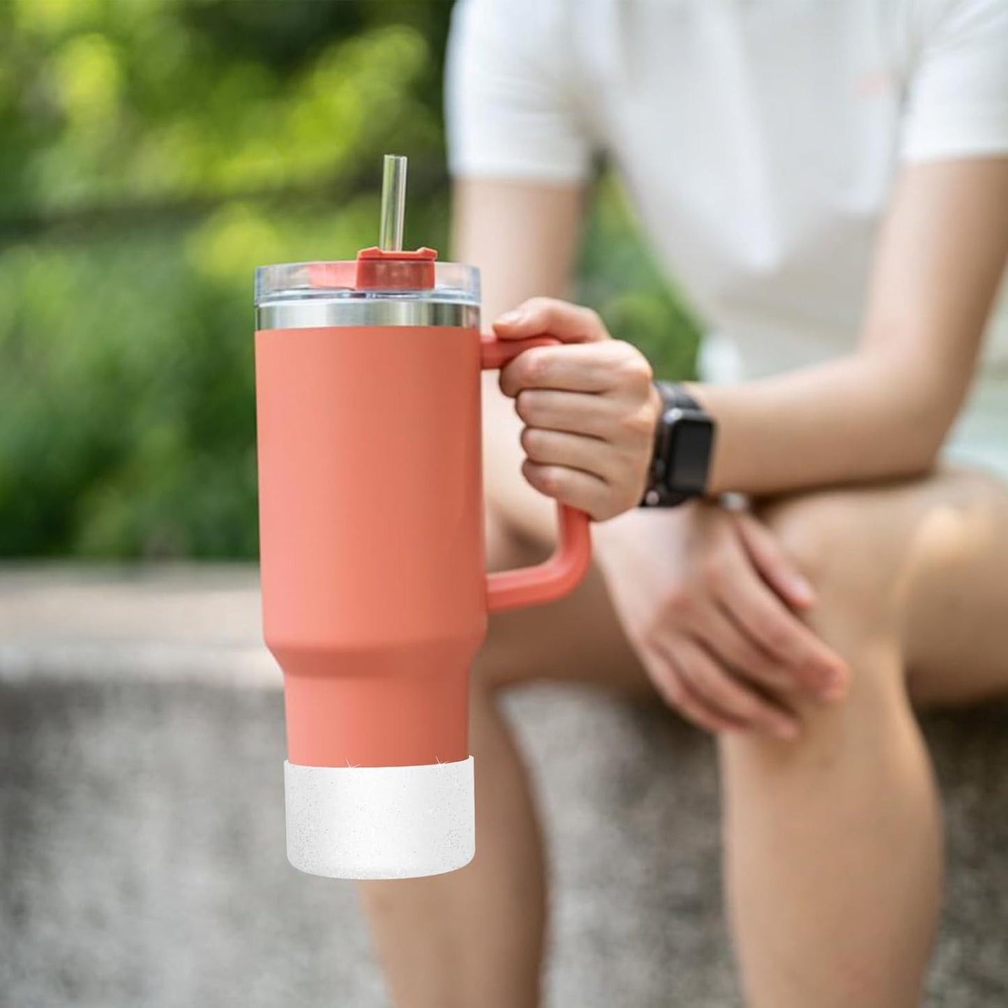 Upgrade 2PCS Protective Silicone Boot Bumper for Stanley Quencher Adventure 40oz 30oz IceFlow 20oz 30oz Tumbler, Water Bottle Bottom Sleeve Cover Accessories for Stanley Mug Cup(Glitter Silver)