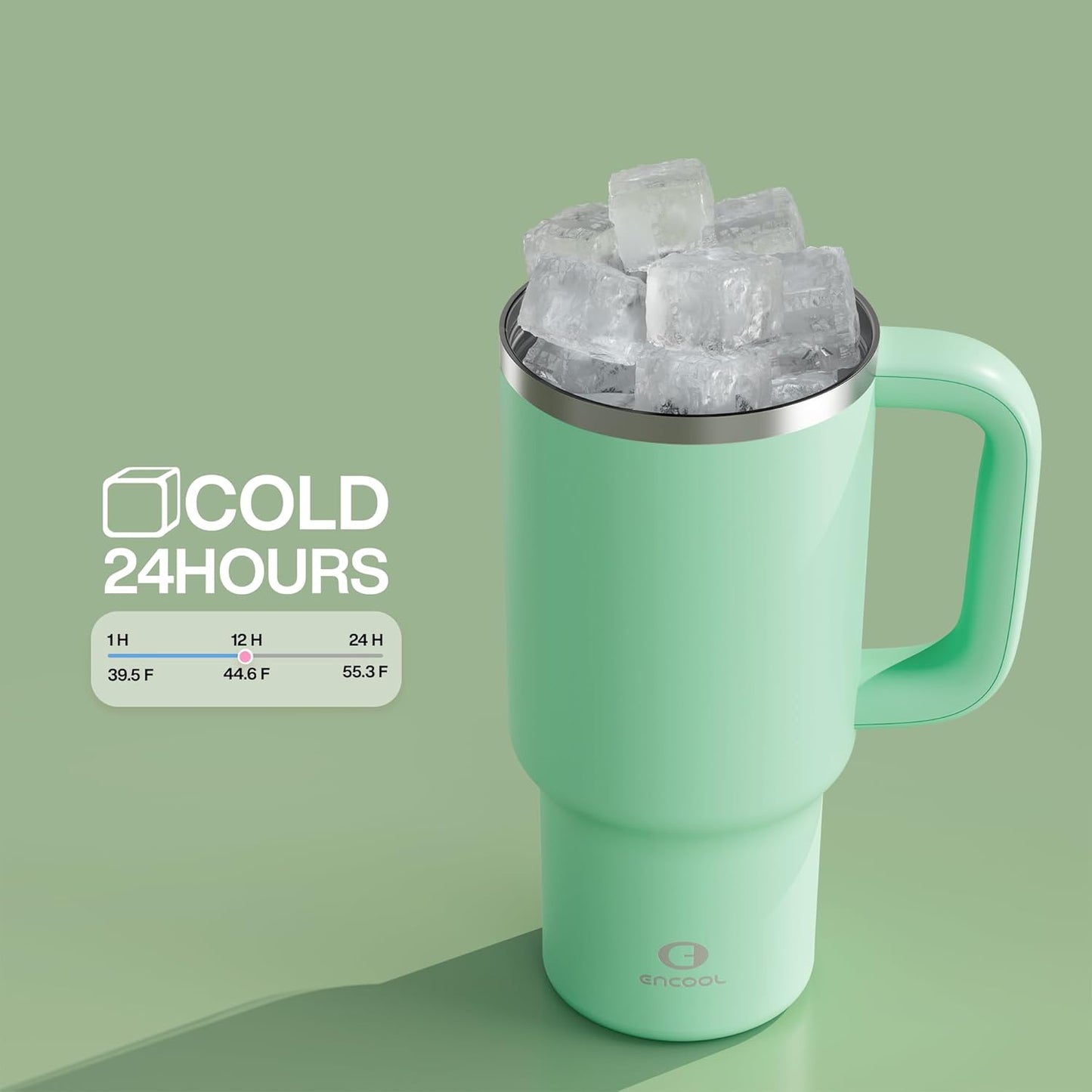 32 oz Tumbler with Handle and Straw: Stainless Steel Insulated Tumbler Keeps Cold for 24 Hours, Leakproof Travel Cup Fits in Cup Holder and BPA-Free,Brook Green