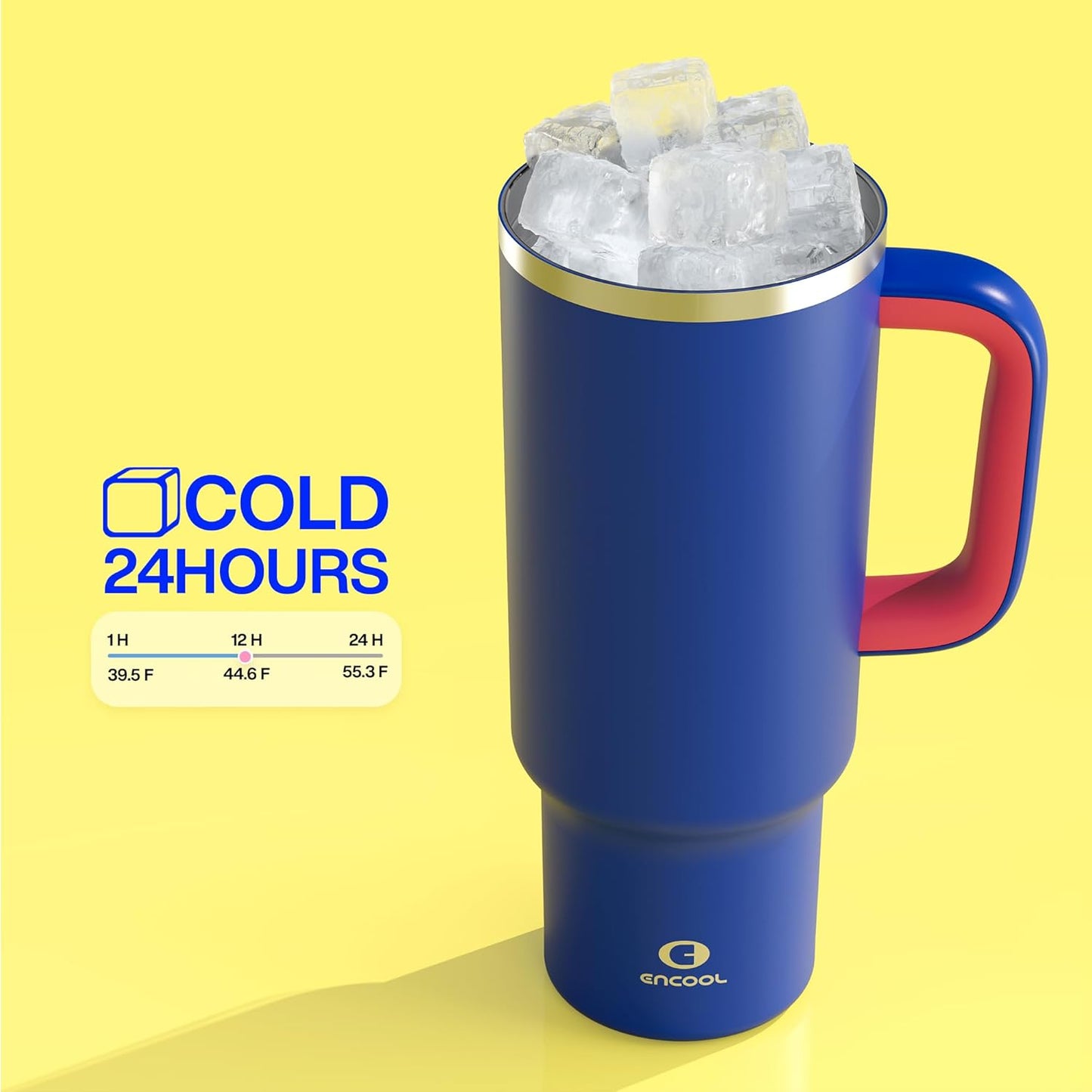 ENCOOL 40 oz Tumbler with Handle and Straw: Stainless Steel Insulated Tumbler Keeps Cold for 24 Hours, Leakproof Travel Cup Fits in Cup Holder and BPA-Free,Beaucoup Blue