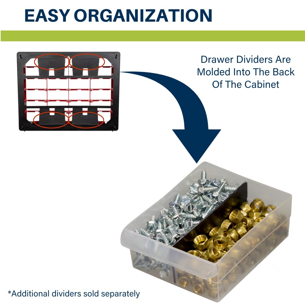 Akro-Mils 24-Drawer Plastic Storage Cabinet | 20" W x 6" D x 16" H | Black | Model 10124 | Garage Organization