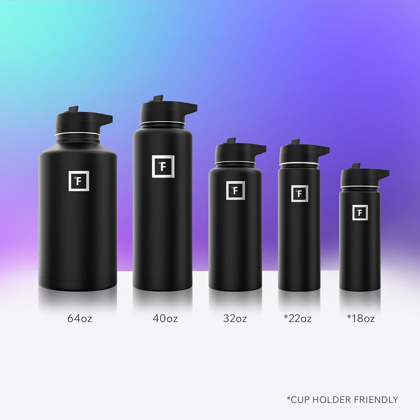 IRON °FLASK Camping & Hiking Hydration Flask with Straw, Wide Mouth Insulated Stainless Steel Sports Water Bottle - 40 oz Dark Night