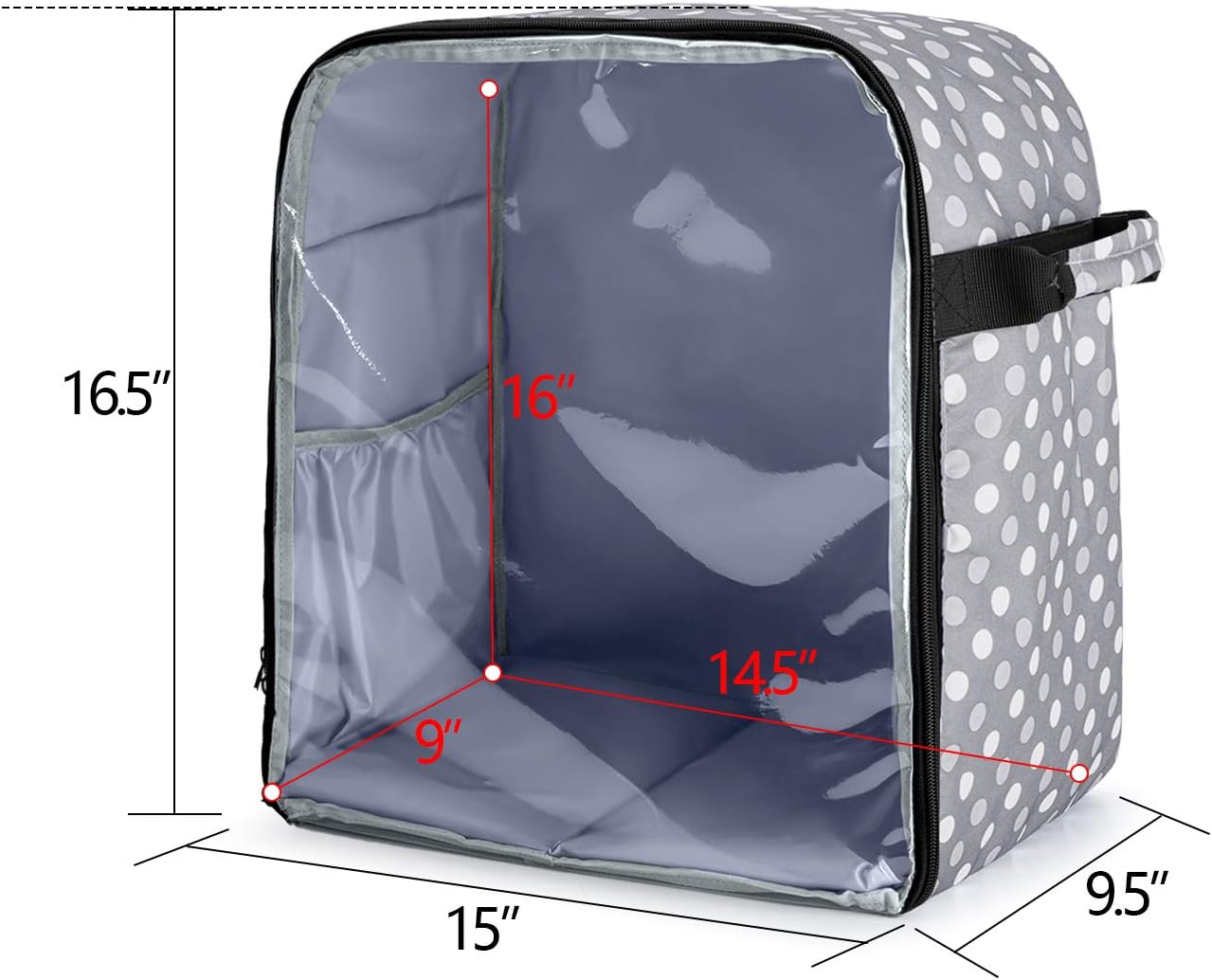 Luxja Dust Cover Compatible with 6-8 Quart KitchenAid Mixers (with a Bottom Padding Pad), Dust Cover (Clear Front Panel) for Stand Mixers and Extra Accessories, Gray Dots(Patented Design)