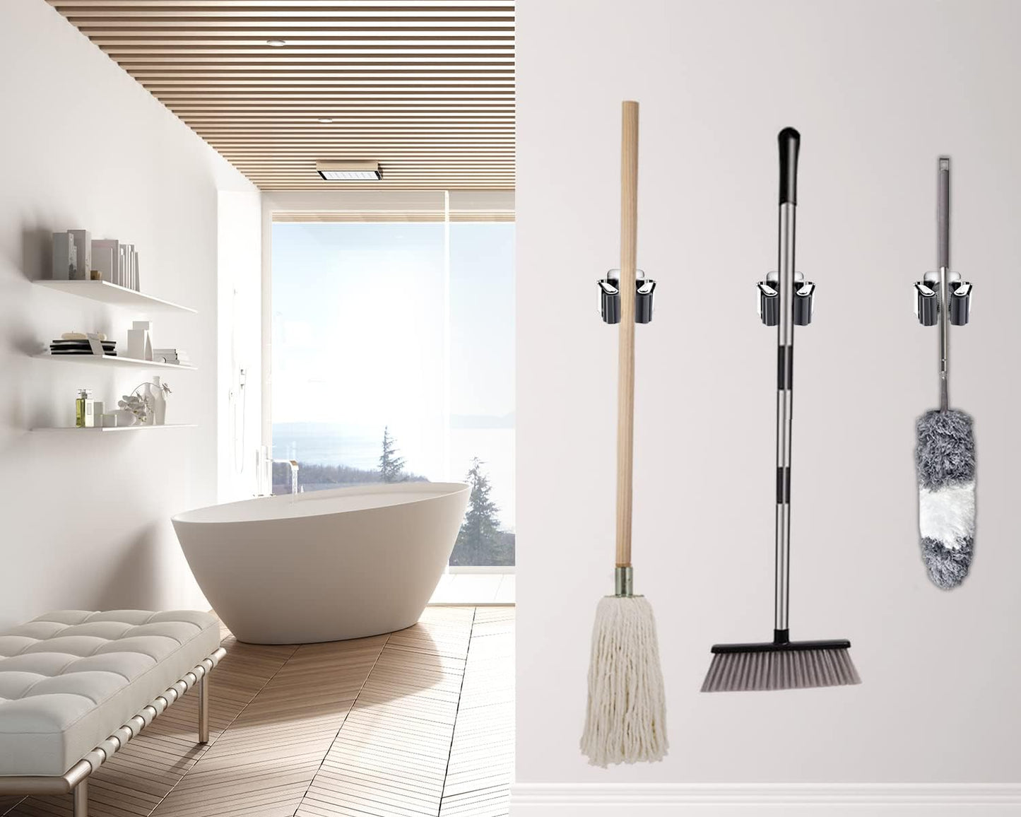 Verdenu 25 Pack Broom Holder Wall Mount, Mop and Broom Holder Wall Mount, Stainless Steel Command Mop Holder with Screws, Garden Tool Storage Organizer for Kitchen, Home, Bathroom, Garage, Grey