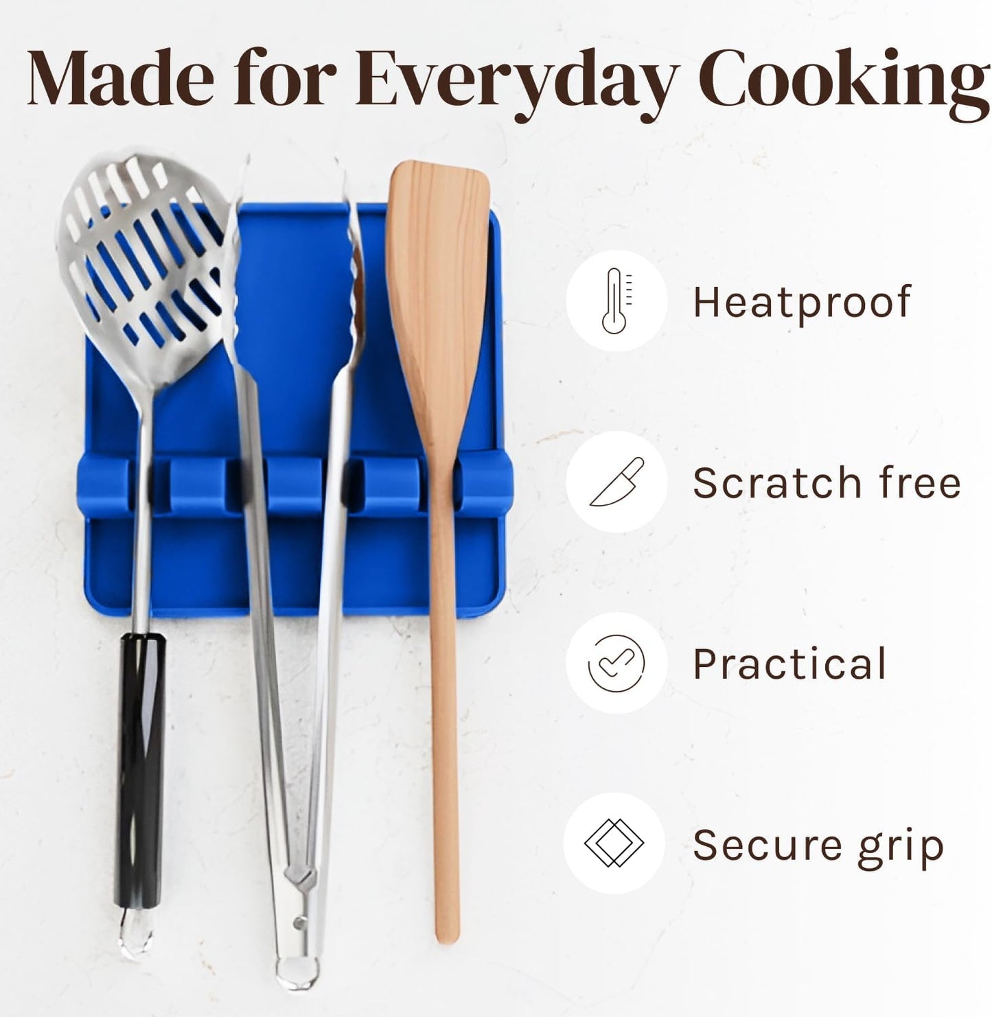 Blue Silicone Spoon Rest for Stove Top with Drip Pad (Two Pack) - Heat Resistant BPA Free Utensil Rest & Spoon Holder for Kitchen Counter - Grill Utensil Holder - Spatula Holder, Tongs, Ladle