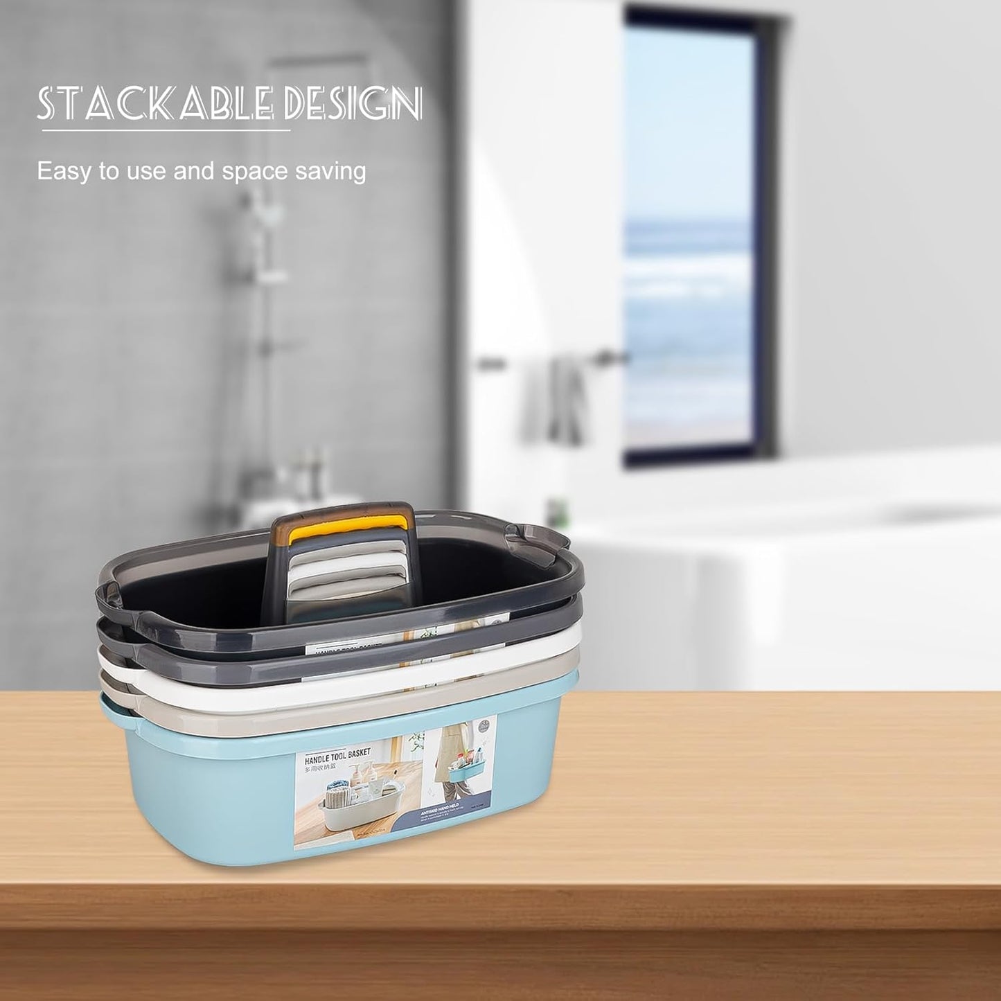 Large Cleaning Supplies Caddy Portable Shower Basket Supply Organizer with Handle Plastic Bucket Tool Storage for Bathroom, Bedroom, Kitchen, College Dorm, Garden, Clear Grey