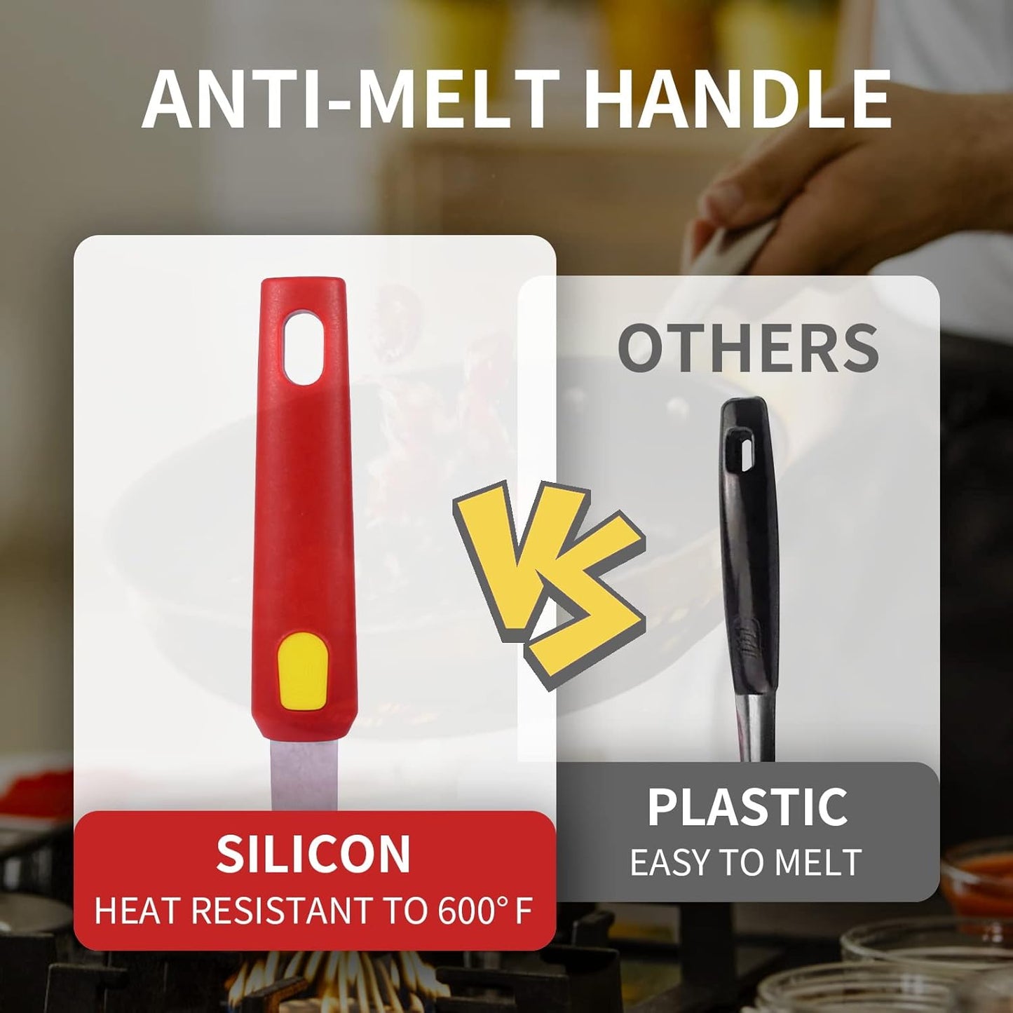 Silicone Spatula Turner Heat Resistant 600°F 3 Piece Set Non Scratch Flexible Slotted and Solid Thin Rubber Spatula Flipper for Cooking Pancake,Egg,Fish,Burger,Steak for Nonstick Cookware,Red