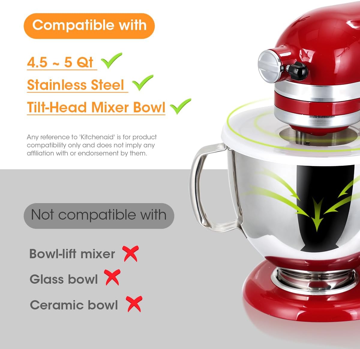 AIEVE Mixer Bowl Covers,Mixer Splatter Guard Lids for KitchenAid 4.5-5 Quart Tilt-Head Stand Mixer(2 Pack)