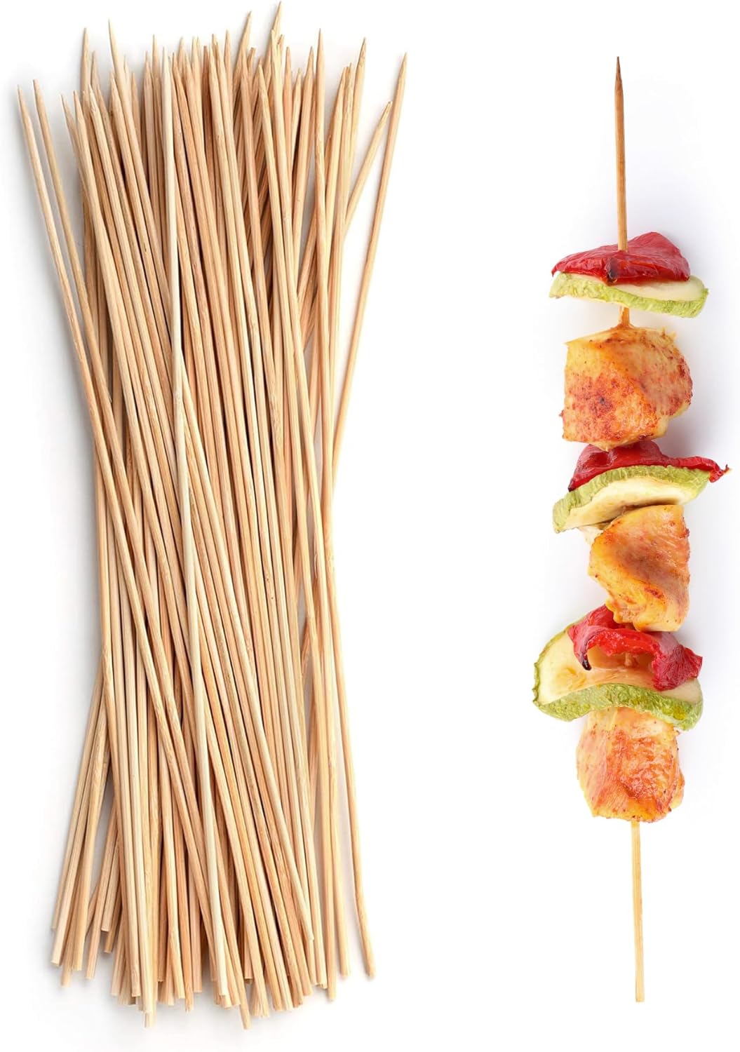 DecorRack 10" Natural Bamboo Skewers Sticks, 100 Wood Skewers for Grilling, BBQ, Kabob, Appetizers, Fruits, Smores, Cocktail, Brunch, Fondue Sticks, Barbeque, DIY Crafting, 10 inch (100 pack)