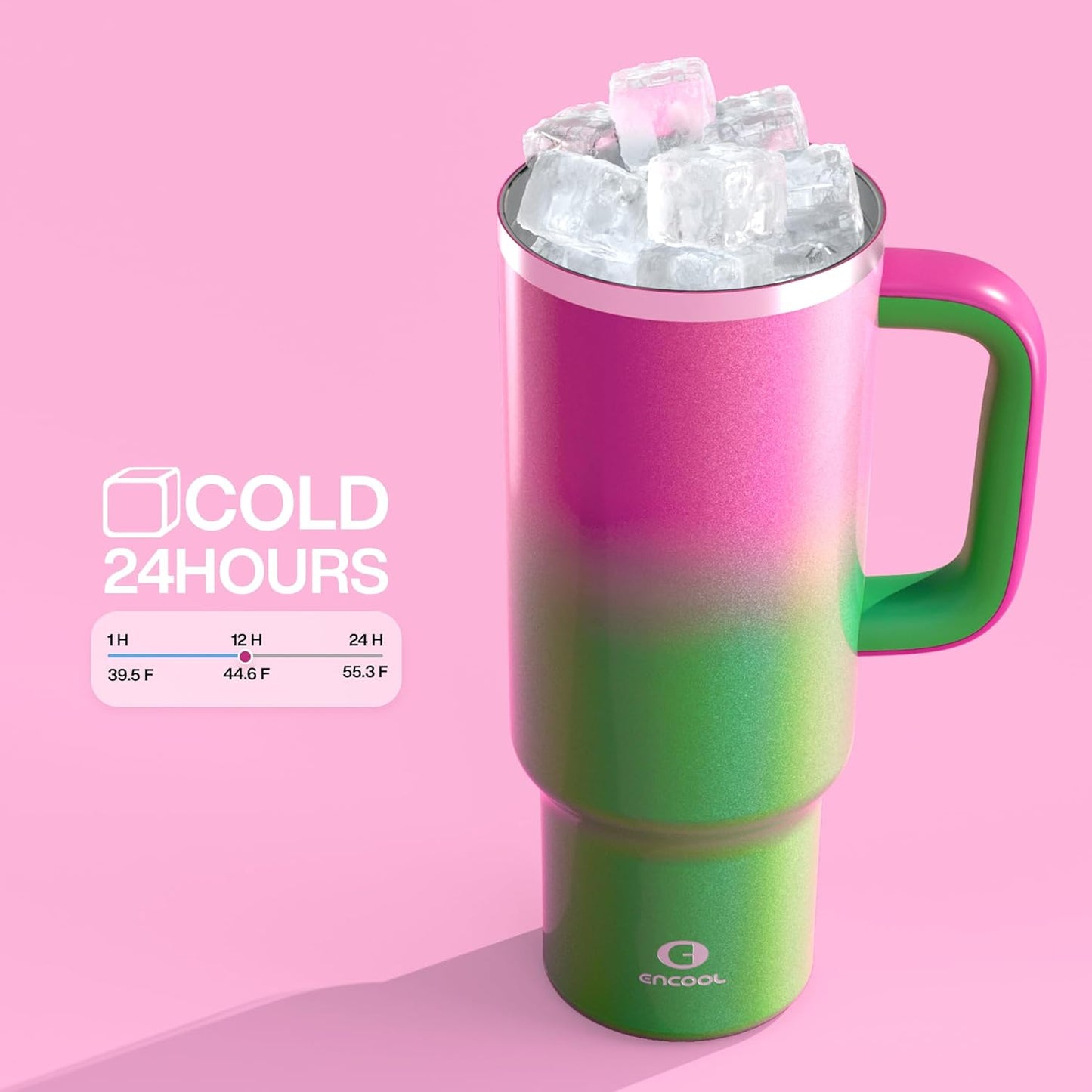 40 oz Tumbler with Handle and Straw: Stainless Steel Insulated Tumbler Keeps Cold for 24 Hours, Leakproof Travel Cup Fits in Cup Holder and BPA-Free, Fuchsia