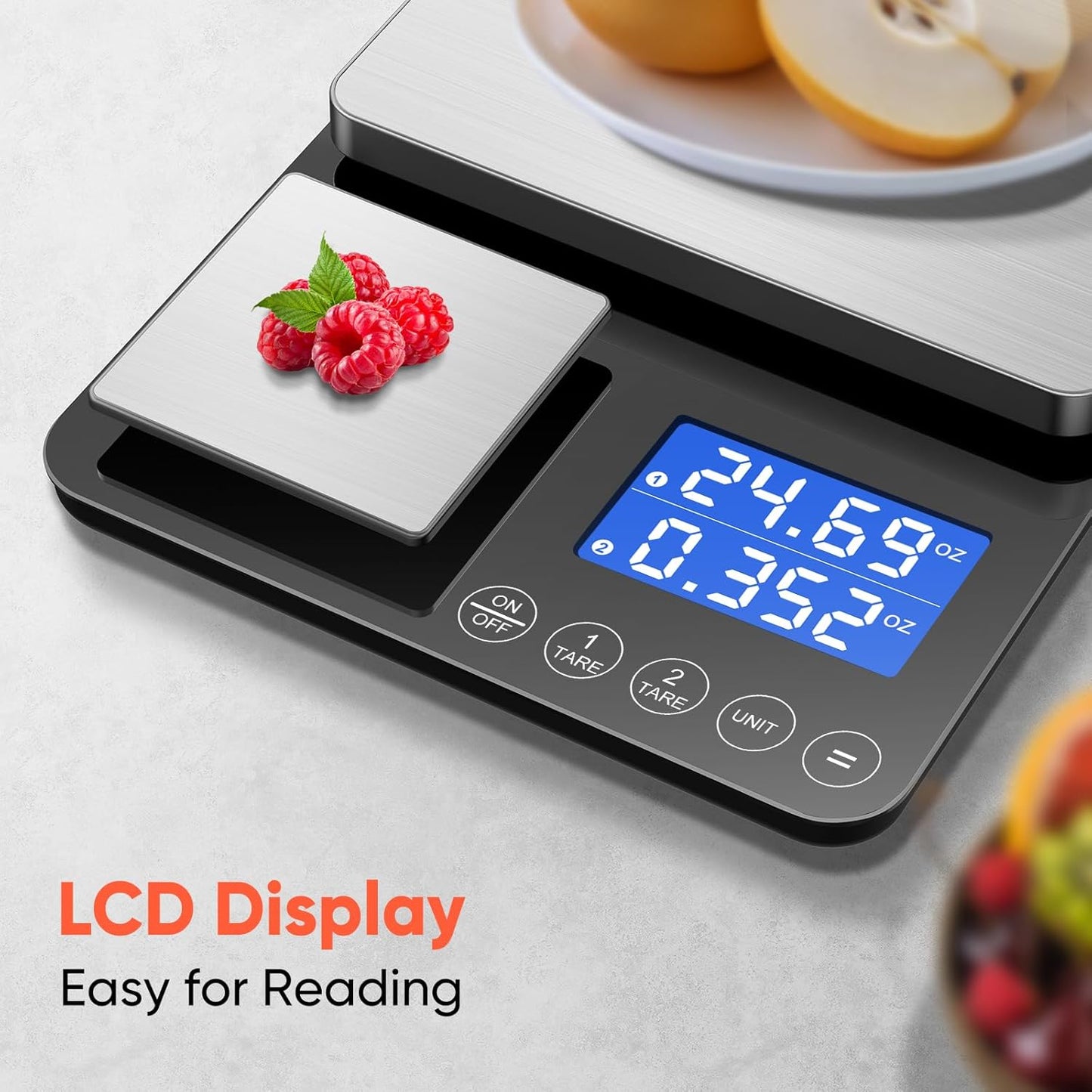 0.001 oz / 33 lb Dual Platform Kitchen Scale, Digital Food Scale with Two Precision Surfaces, LCD Display, 7 Units, Tare & Accumulation Functions – Perfect for Baking, Sourdough, and Cooking