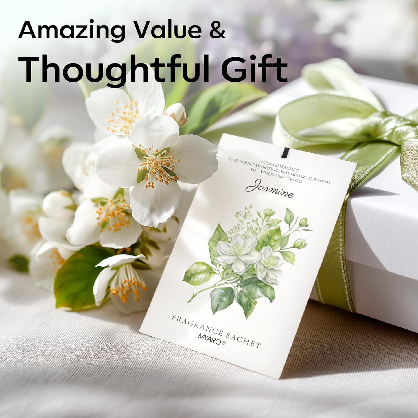 MYARO 12 Packs Jasmine Scented Sachets for Drawer and Closet, Long-Lasting Air Freshener Sachet Bag Drawer Car Bathroom Deodorizers Fresh Scent Home Fragrance