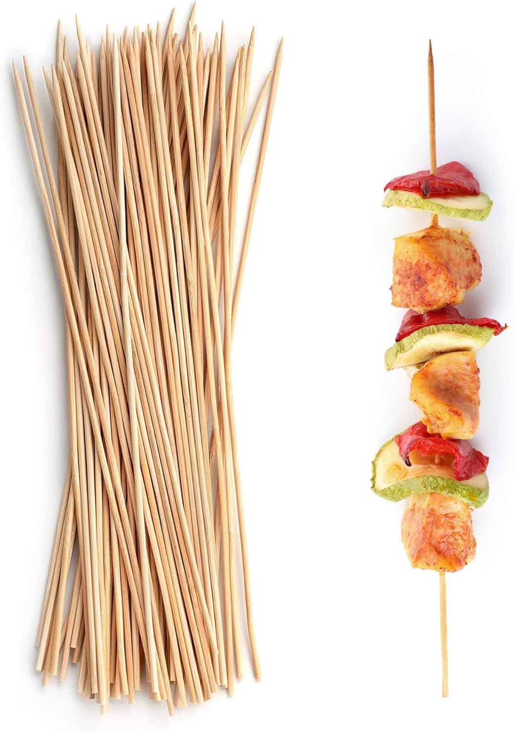 DecorRack 8" Natural Bamboo Skewers Sticks, 100 Wood Skewers for Grilling, BBQ, Kabob, Appetizers, Fruits, Smores, Cocktail, Brunch, Fondue Sticks, Barbeque, DIY Crafting, 8 inch (100 pack)