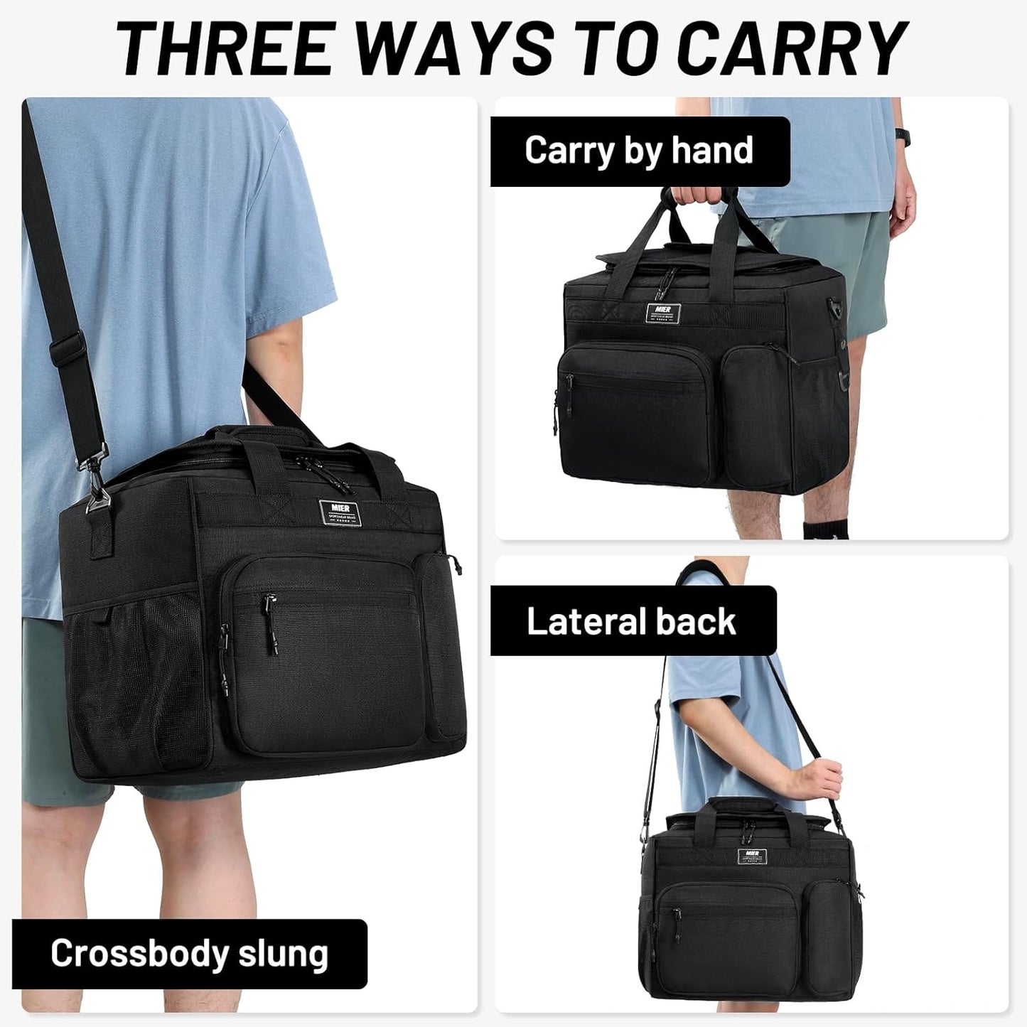 MIER 30L Extra Large Soft Cooler Bag with Bottle Opener for Camping Beach BBQ Grocery Golf Leakproof Picnic Lunch Bag, Collapsible, Top Flip Lid, 45Can (Black)