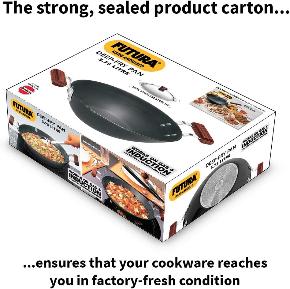 Hawkins Futura Hard Anodised Deep-Fry Pan 3.75 L, 30 cm, 4.06 mm with SS Lid and Induction Compatible Base (Black)