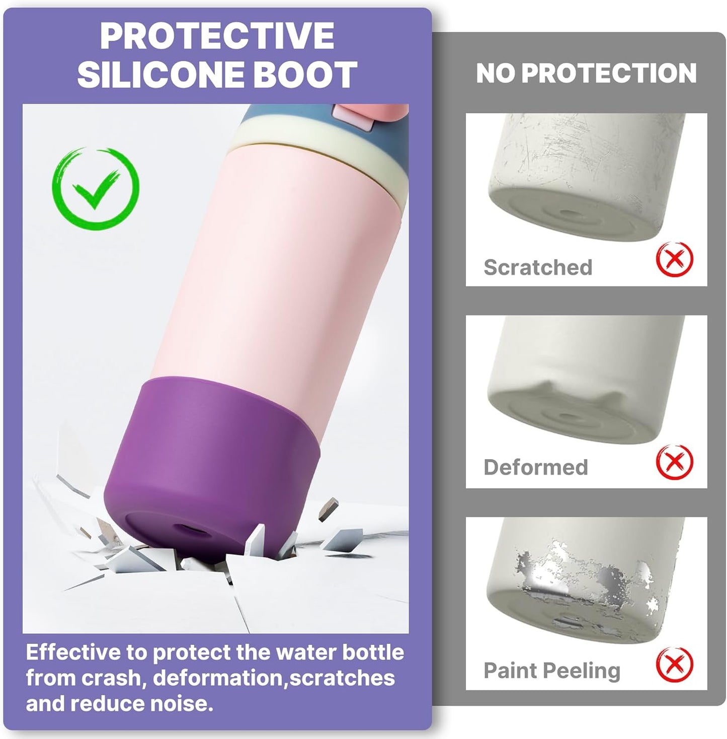 Silicone Boot for Owala 14/16 oz Water Bottle, Anti-Slip Protective Sleeve for Owala 12 oz Kids Tumbler, Boot Bottom Base fit Flip 14 oz Insulated Stainless-Steel Water Bottle (Purple)