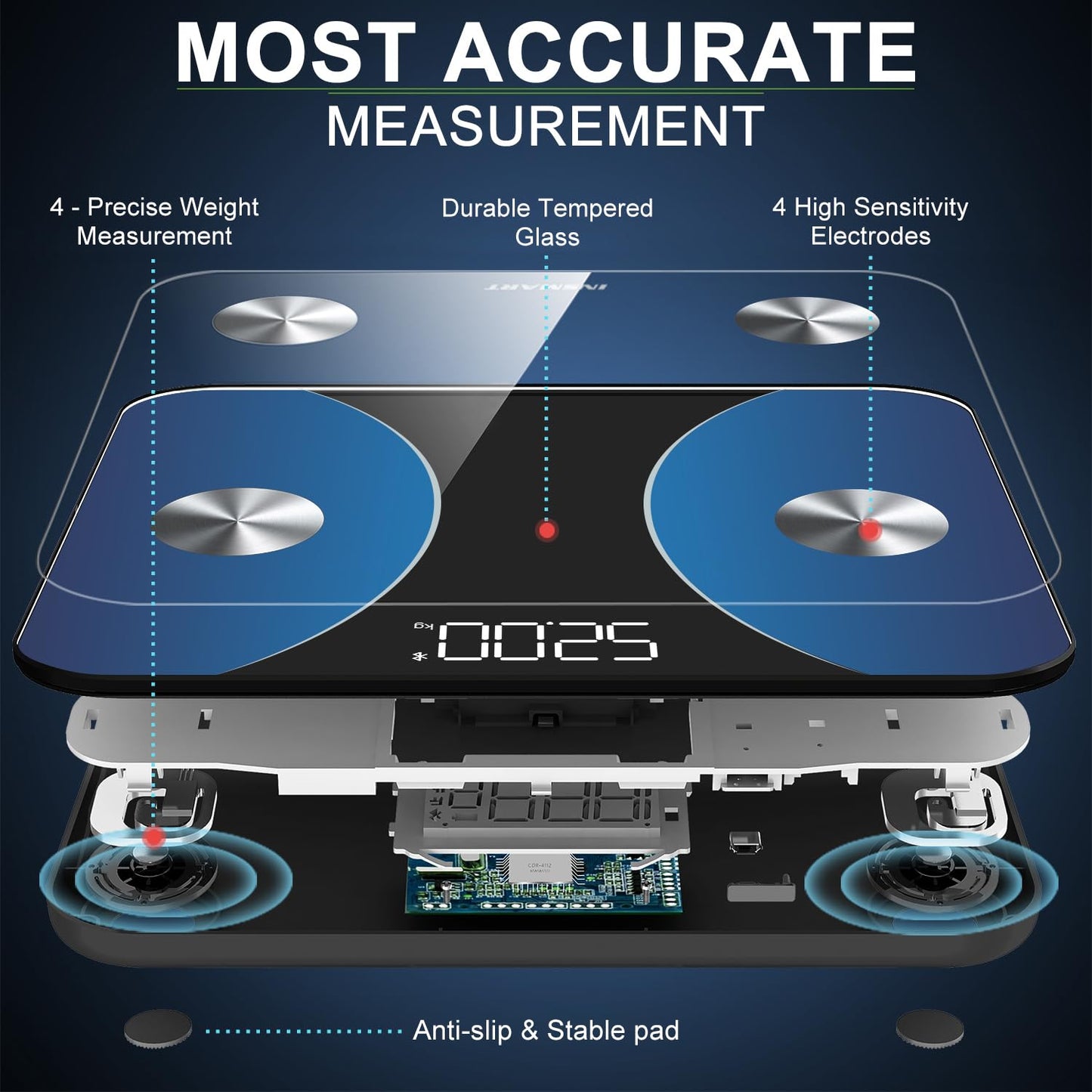 INSMART Smart Scale for Body Weight, Digital Bathroom Scale with BMI, Muscle Mass, Bluetooth Body Fat Scale,17 Body Composition Analyzer with Smart APP Sync Weight Scale, 400 lbs- Blue