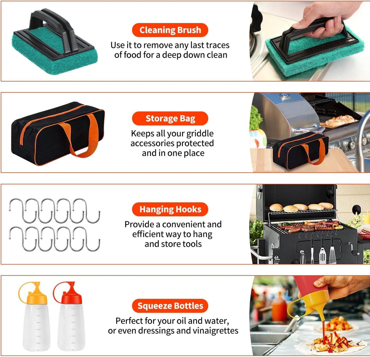 40 Pcs Griddle Accessories Kit, Flat Top Grill Accessories Set for Blackstone and Camp Chef, Griddle Tools Set with Spatula, Basting Cover, Scraper, Bottle, Tongs, Egg Ring for Outdoor BBQ and Camping