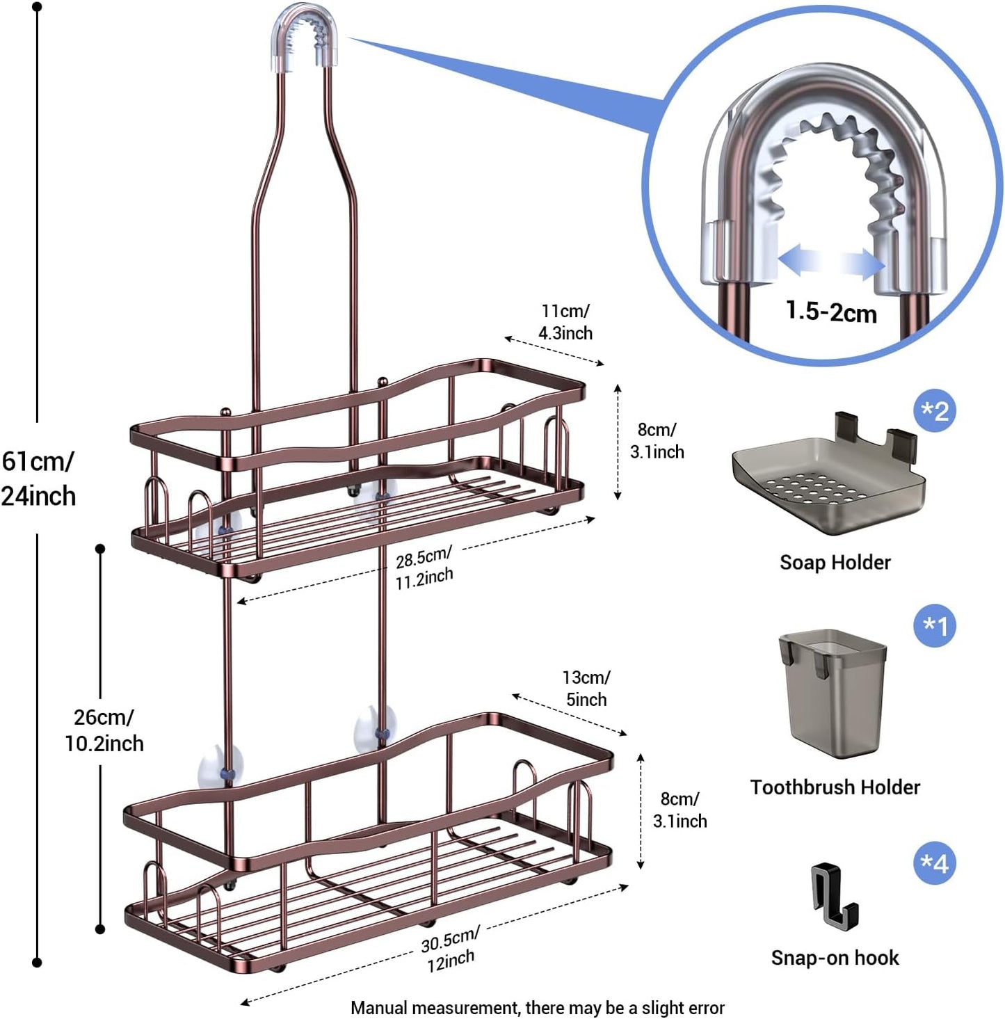 Hanging Shower Caddy Bathroom Organizer: Rustproof Shower Shelf Racks Over Shower Head - No Drilling Inside Bath Shower Rack Shelves Over Showerhead for Shampoo with Soap Holder Bronze