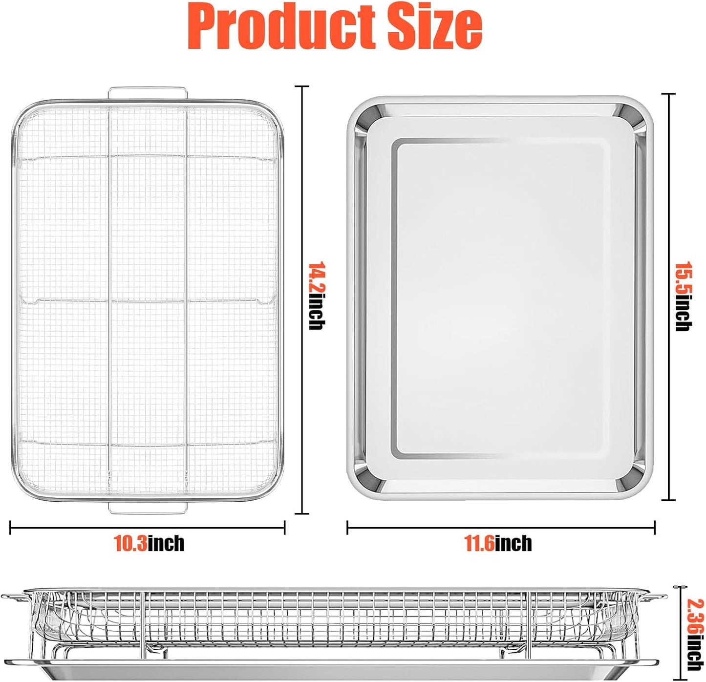 Air Fryer Basket for Oven 15.6" x 11.6",With Basket and Tray Set,Non-Stick Stainless Steel Oven Air Fryer,With 100 PCS Parchment Papers