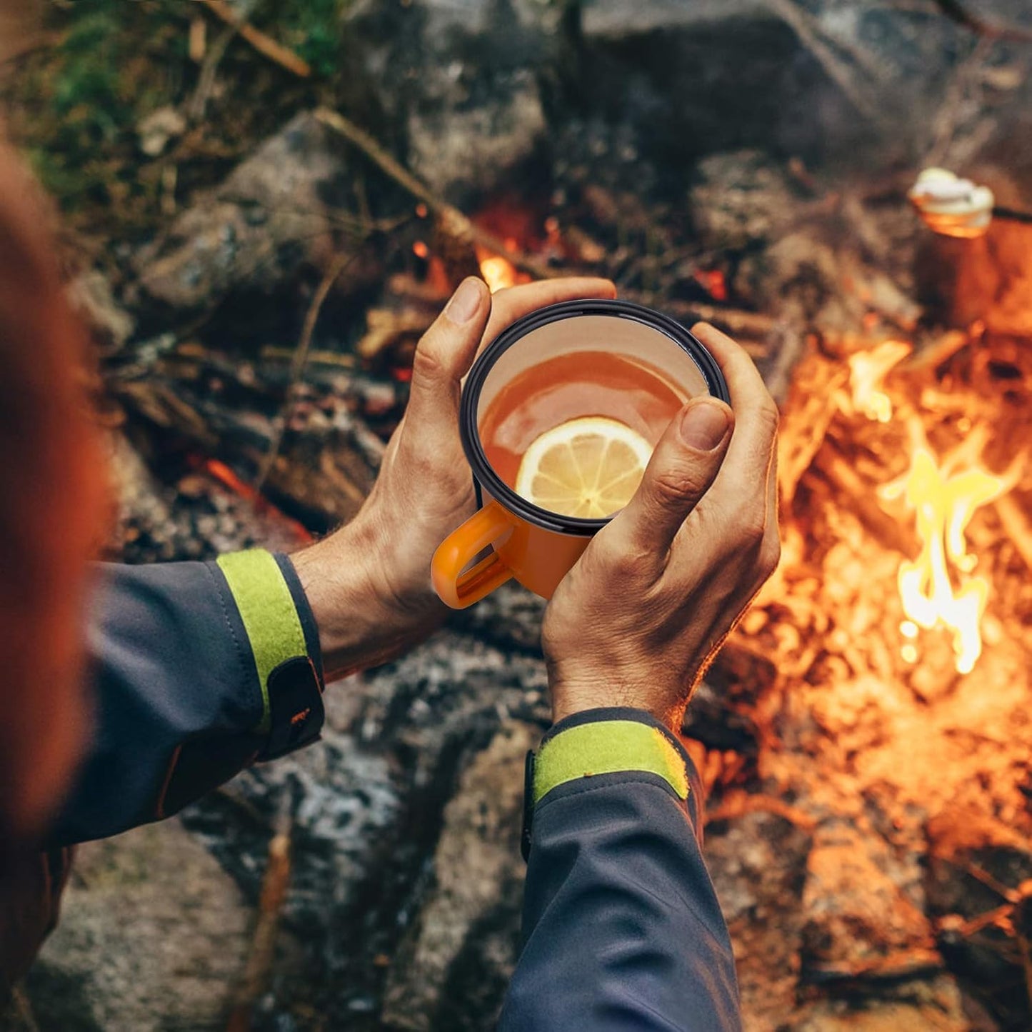 P&P CHEF Enamel Camping Coffee Mug Set of 6, Small Colored Mugs Cups for Family Gathering/Friend Party/Camping/Picnic/Fishing, Lightweight & Portable -12 Ounce, 350ML & Yellow