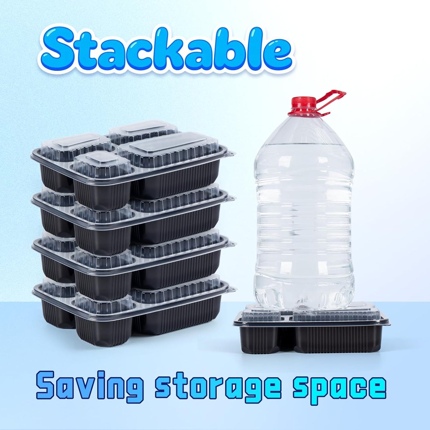 YANGRUI Meal Prep Container with Lid 40 Pack 34 oz - Reusable 4 Compartment Quad Seal Leak Defense Food Containers | BPA Free Flexible PP Plastic | Shrink Wrap Microwave & Dishwasher Safe Takeout Box