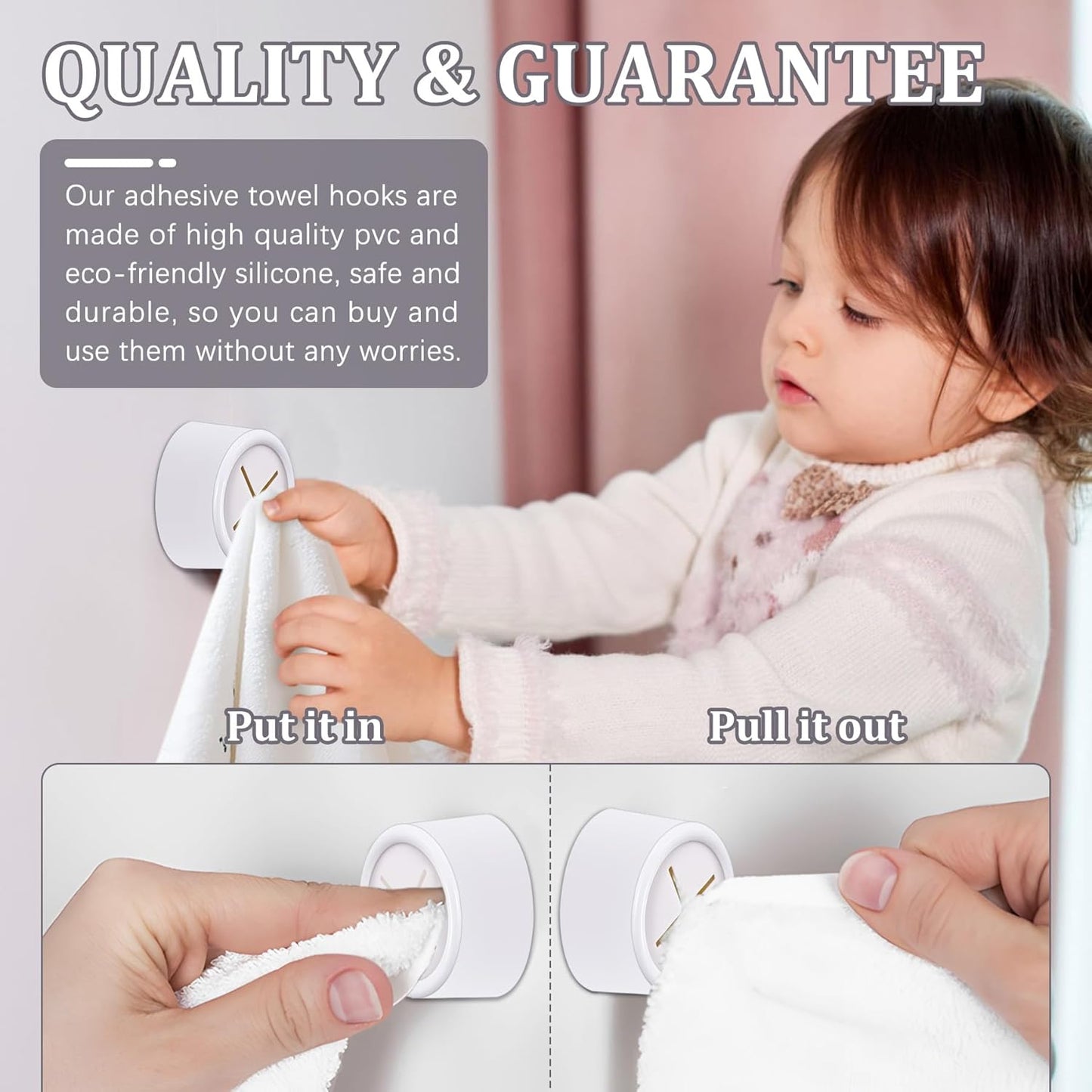 3 Pieces Kitchen Towel Hooks Round Adhesive Dish Towel Hook Premium Chrome Finish & Easy Installation Wall Mount Hand Towel Hook Ideal as Bathroom, Shower or Outdoor Towel Holders (White)