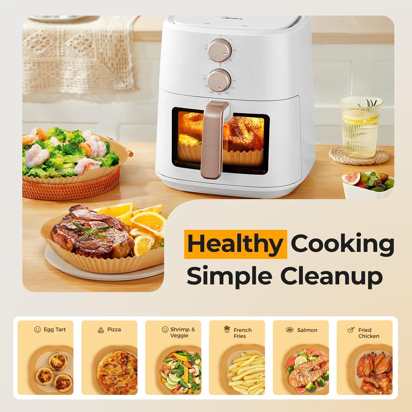 Air Fryer Paper Liners, 200pcs Air Fryer Liners Disposable, 8" Square Baking Liner for 5-8 qt Airfryer Basket, Non-stick and Oil Proof Parchment Paper for Oven, Pans & Baking