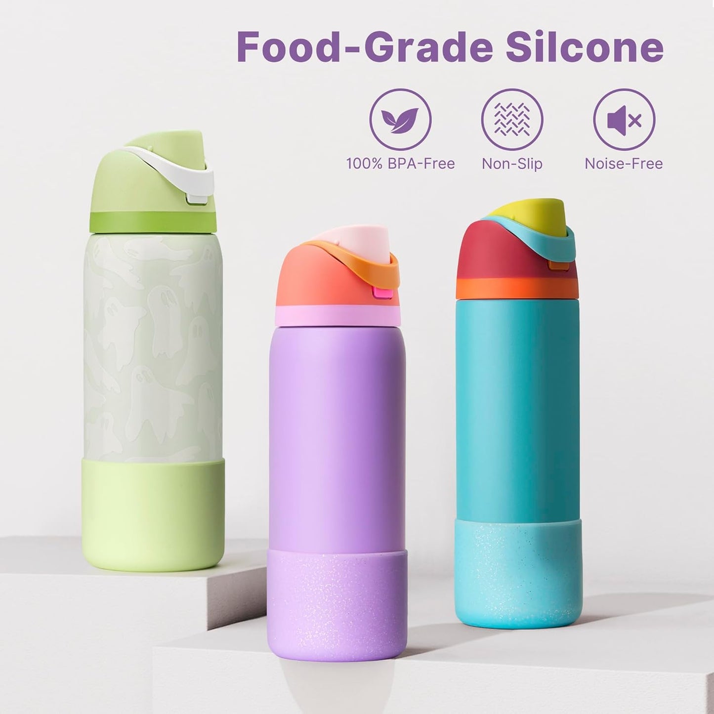 Silicone Water Bottle Boot for Owala 40 oz, Anti-Slip Protective Sleeve for Owala Twist & FreeSip & Flip Stainless Steel Water Bottle, Boot Bottom Base for Owala (Glitter Purple)