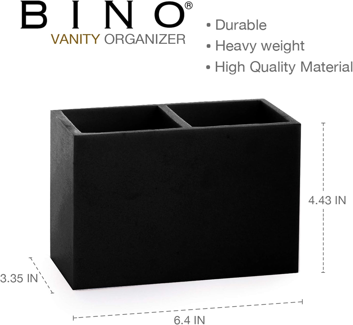 BINO | Multi-Purpose 2 Compartment Organizer - Elegant Makeup Brush & Toothbrush Holder for Bathroom and Vanity | Marble Stylish Accessories for Organization (Matte Black)